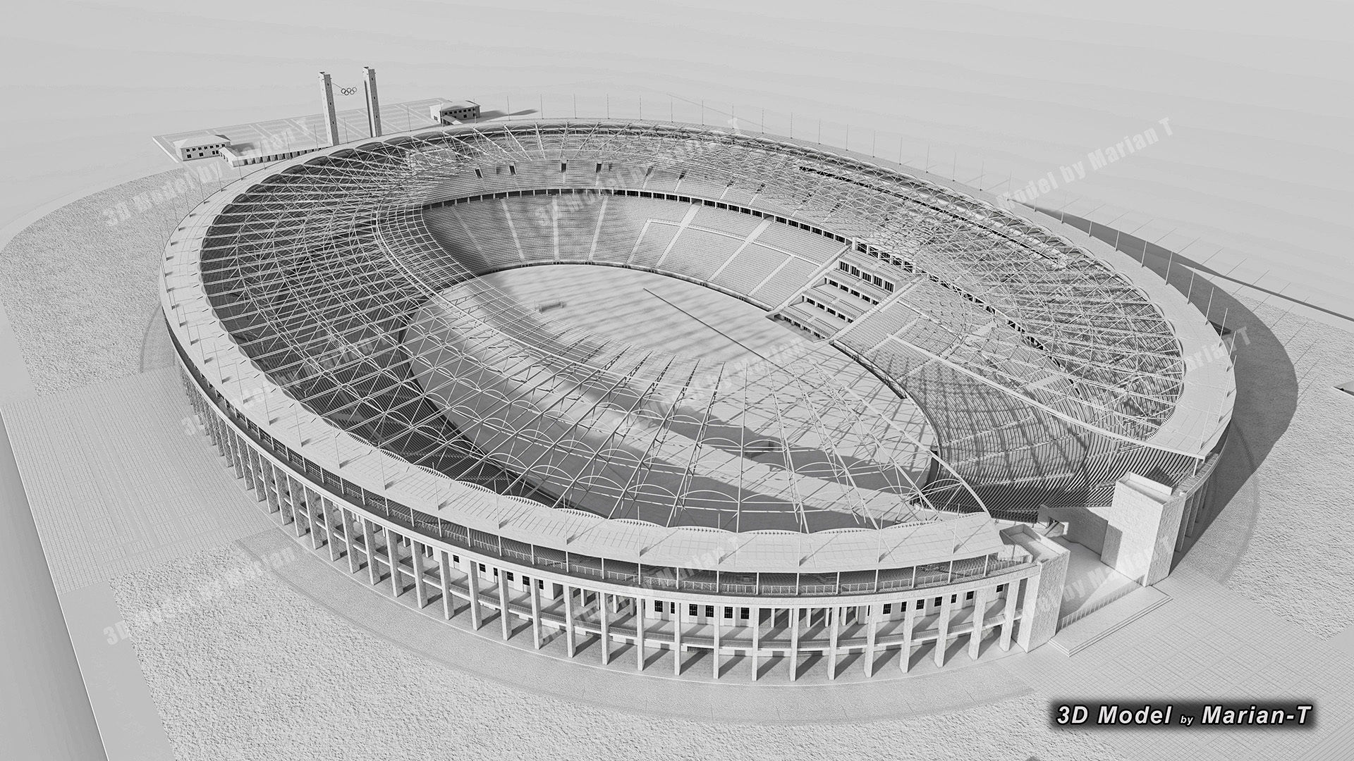 Olympiastadion - Berlin Germany Low-poly 3D model_30