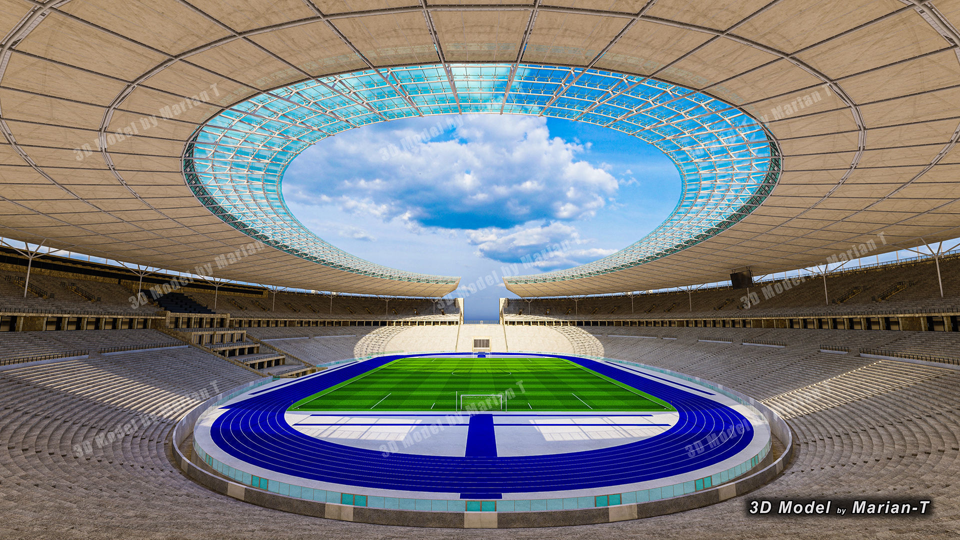 Olympiastadion - Berlin Germany Low-poly 3D model_3