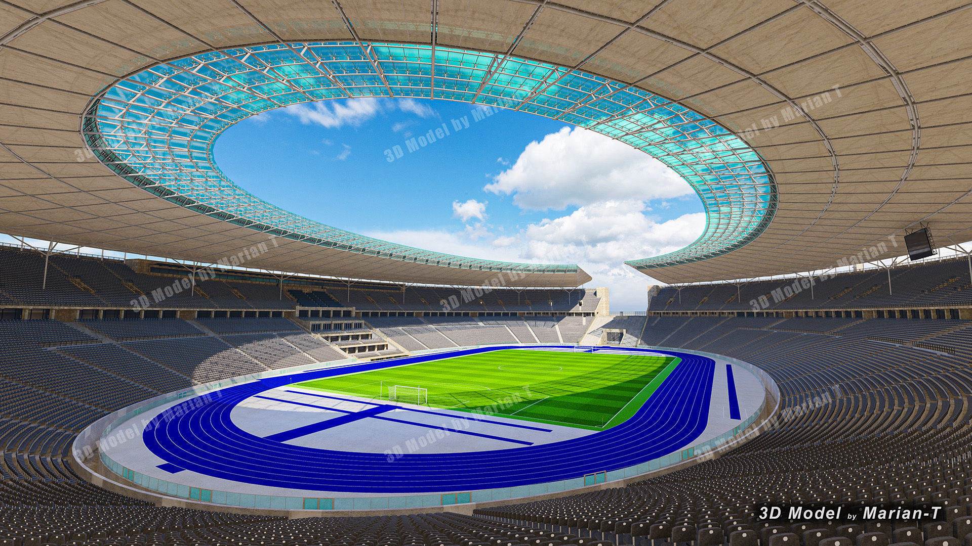 Olympiastadion - Berlin Germany Low-poly 3D model_7