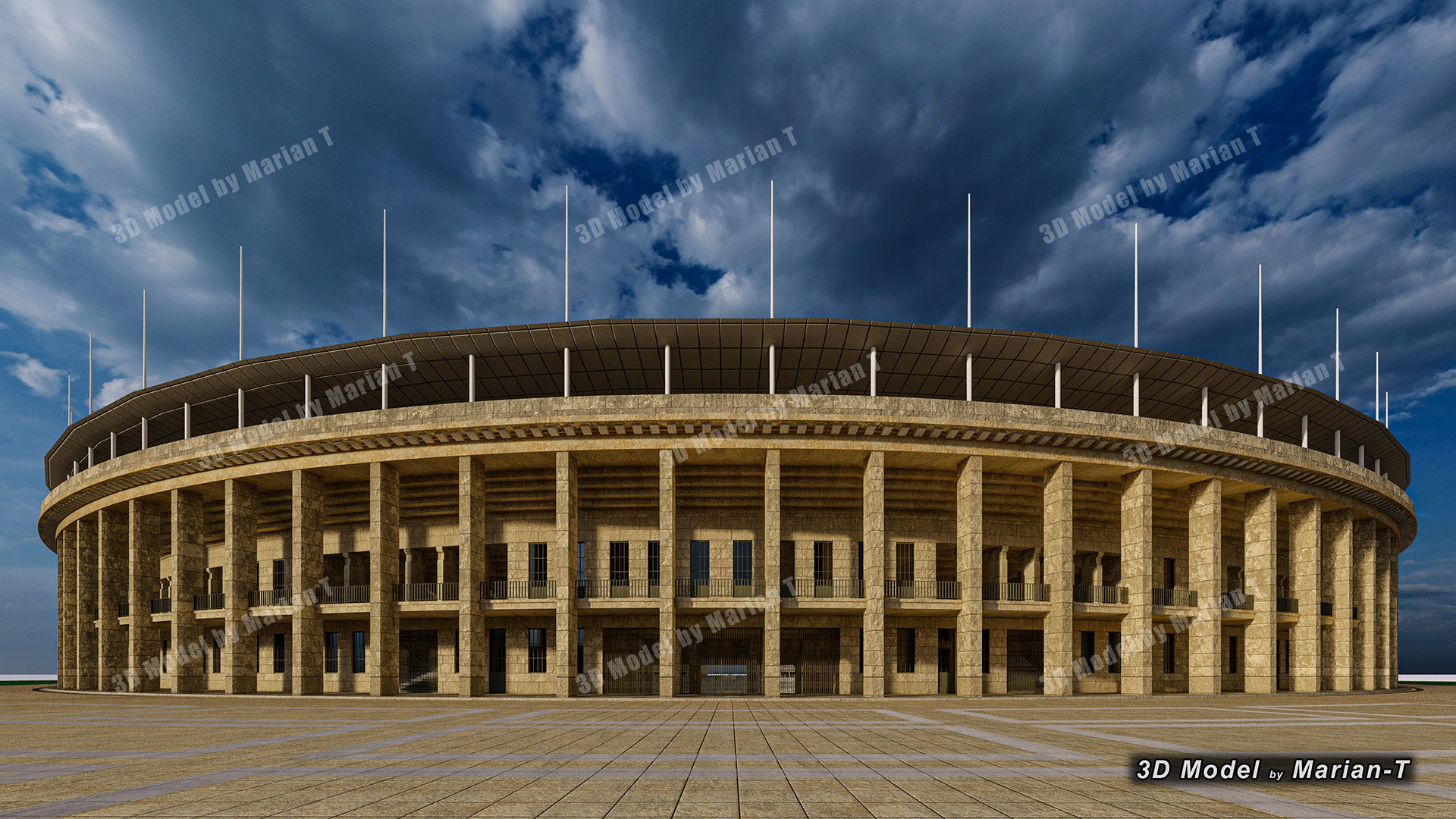Olympiastadion - Berlin Germany Low-poly 3D model_49