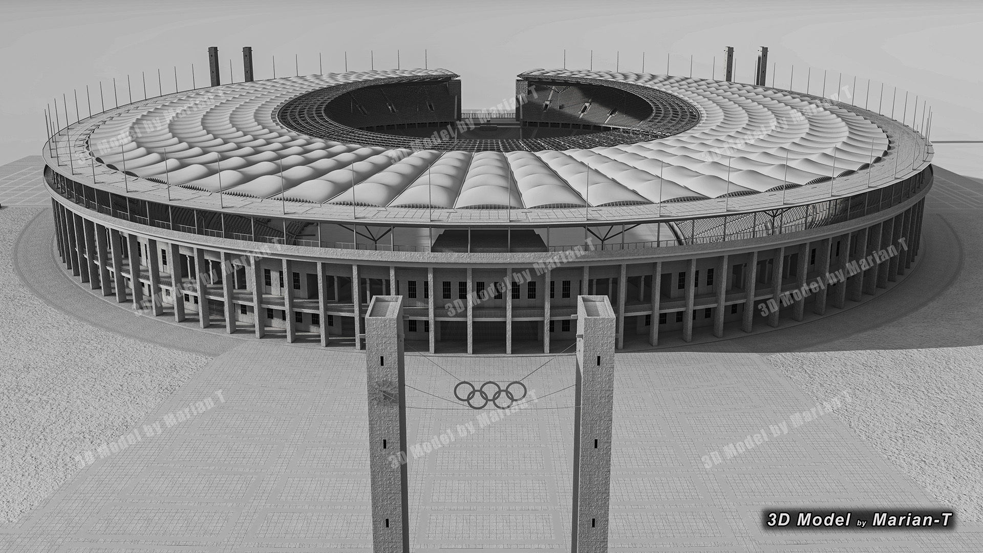 Olympiastadion - Berlin Germany Low-poly 3D model_41