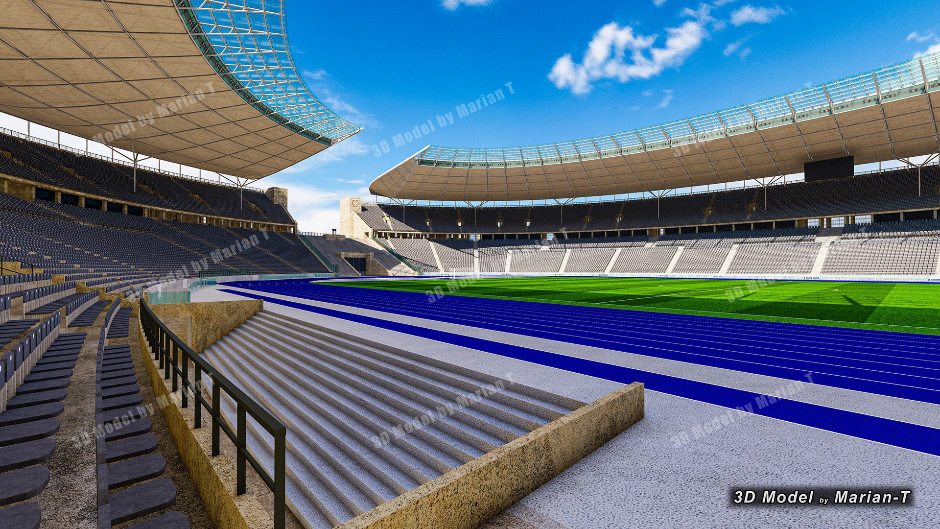 Olympiastadion - Berlin Germany Low-poly 3D model_16