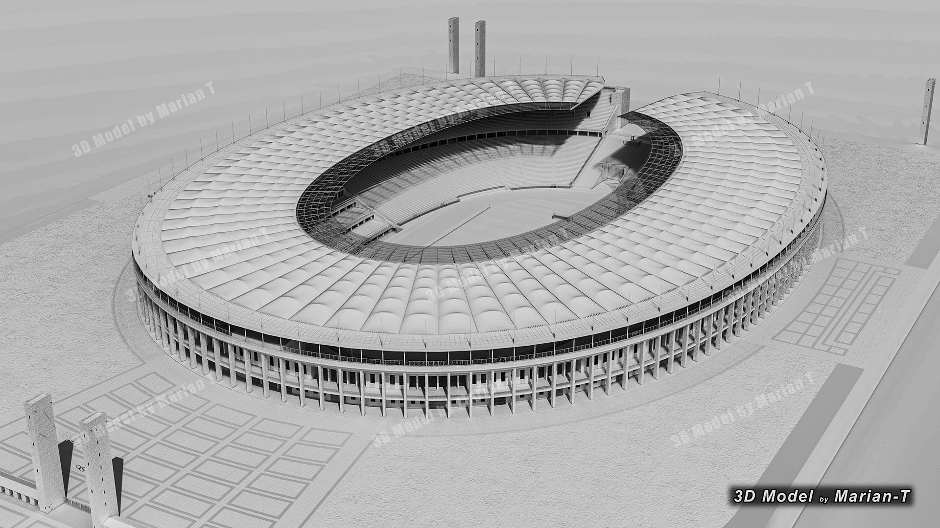 Olympiastadion - Berlin Germany Low-poly 3D model_35