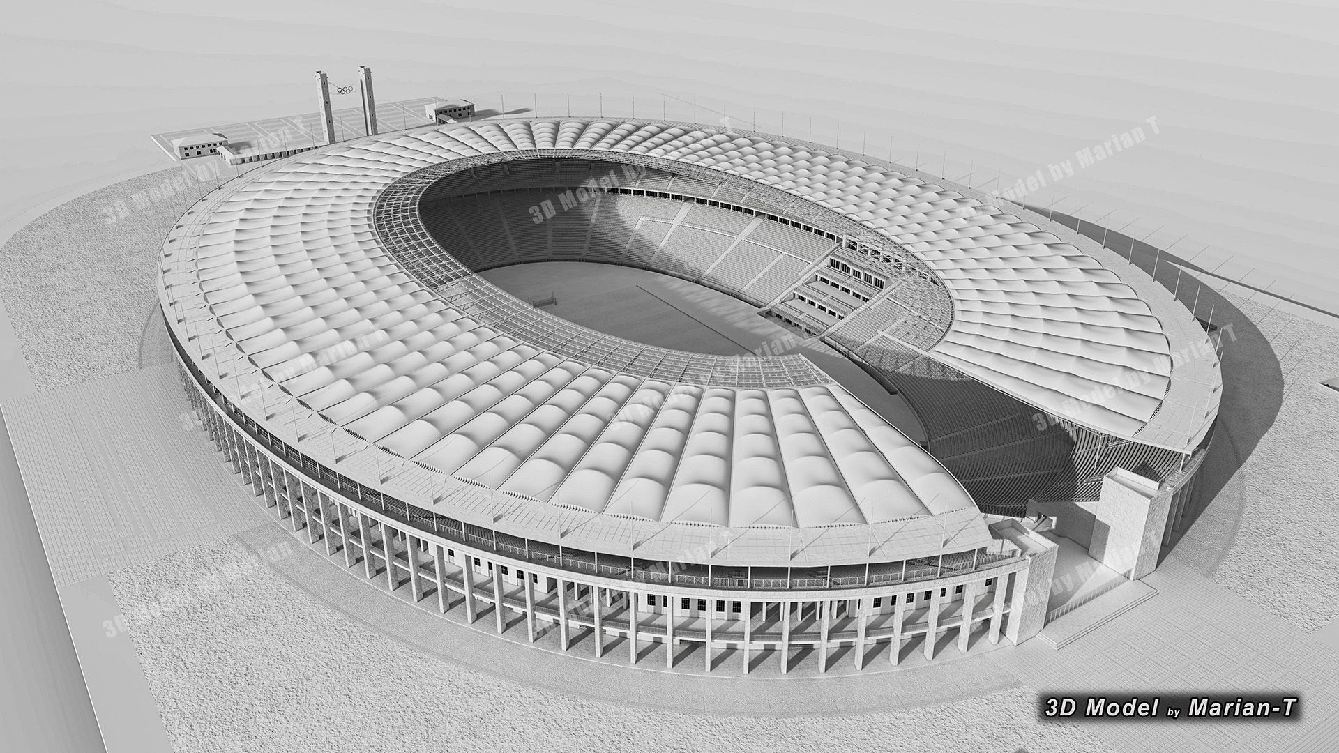 Olympiastadion - Berlin Germany Low-poly 3D model_29