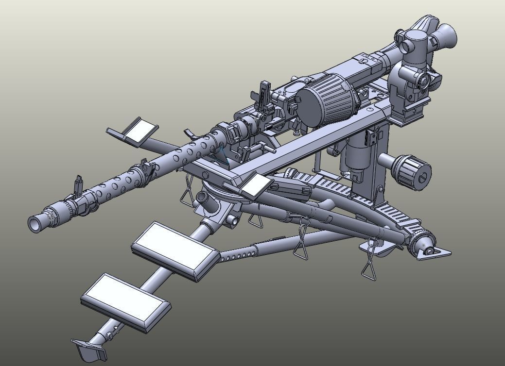 mg34 machine gun w lafette 3D model_3