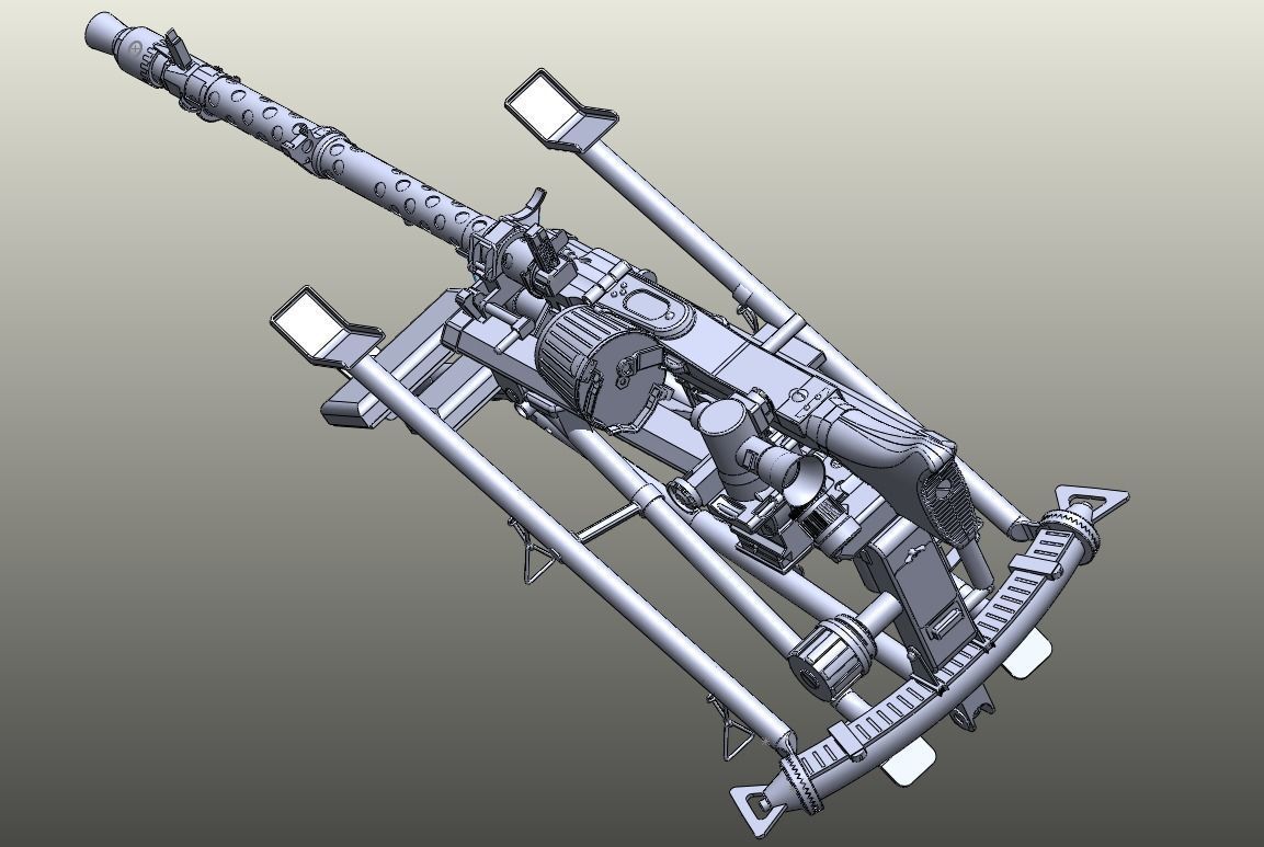 mg34 machine gun w lafette 3D model_2