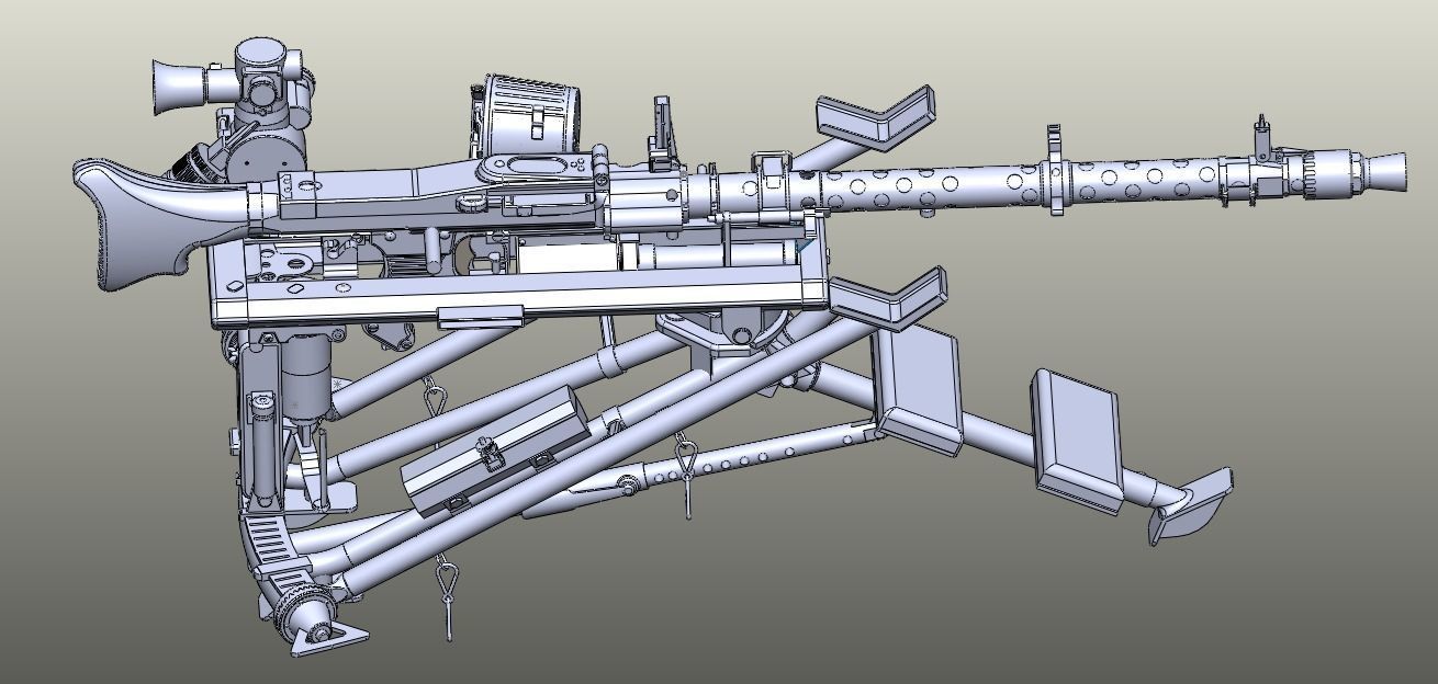 mg34 machine gun w lafette 3D model_1