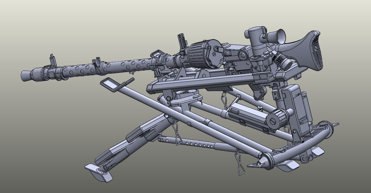 mg34 machine gun w lafette 3D model_5
