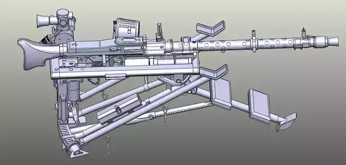 mg34 machine gun w lafette 3D model