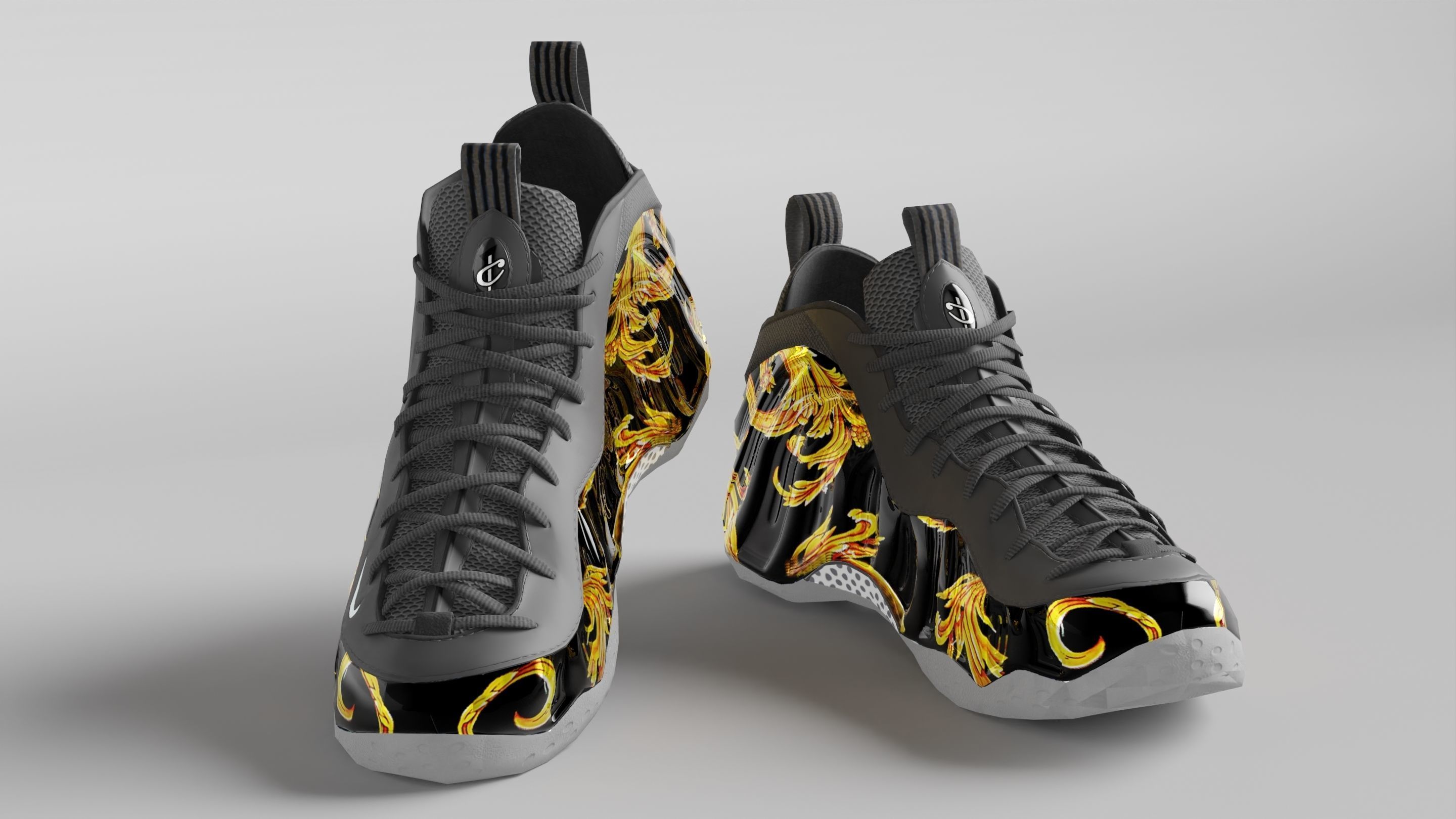 Nike Air Foamposite Supreme Black Low-poly 3D model_7