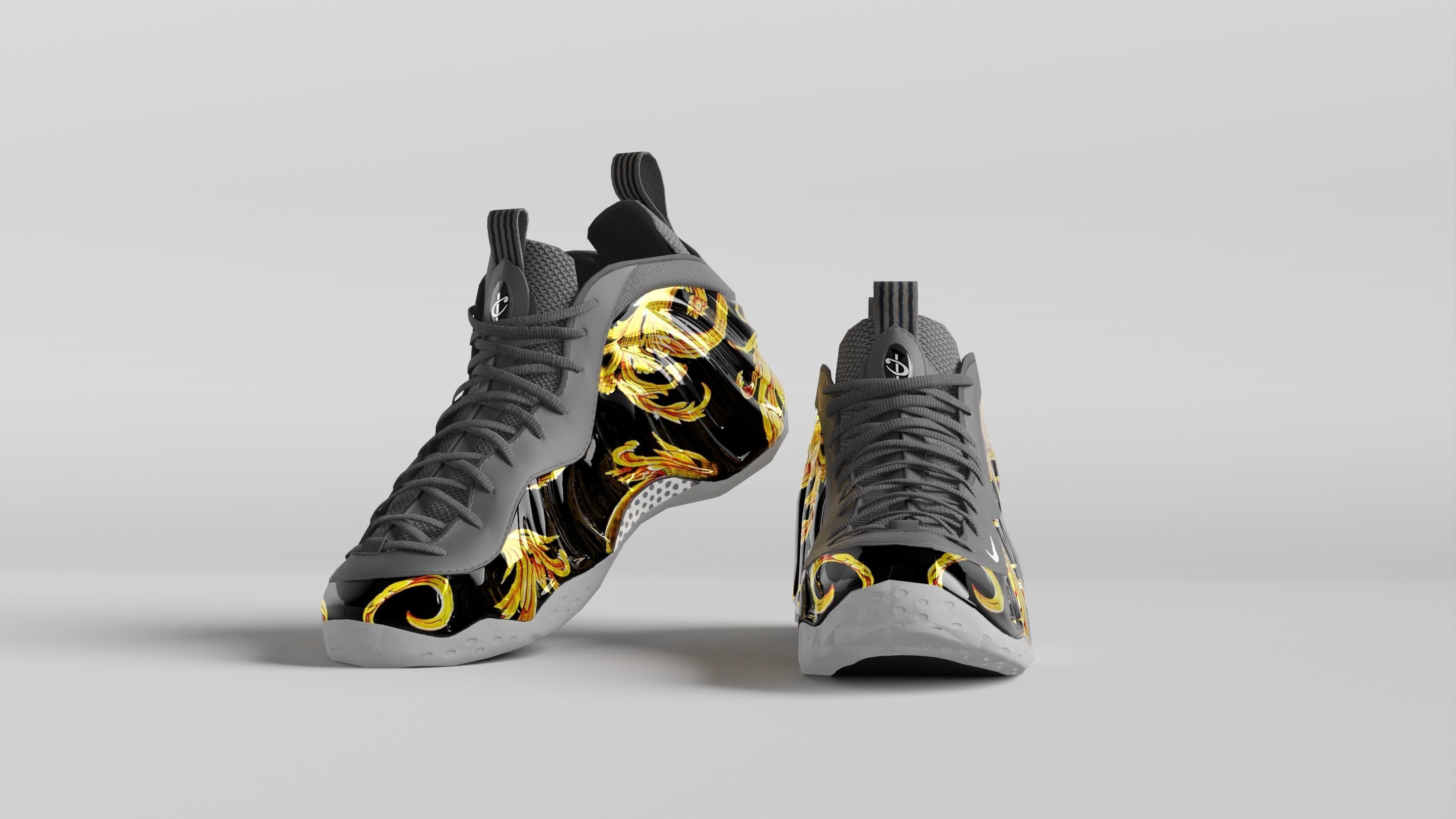 Nike Air Foamposite Supreme Black Low-poly 3D model_2