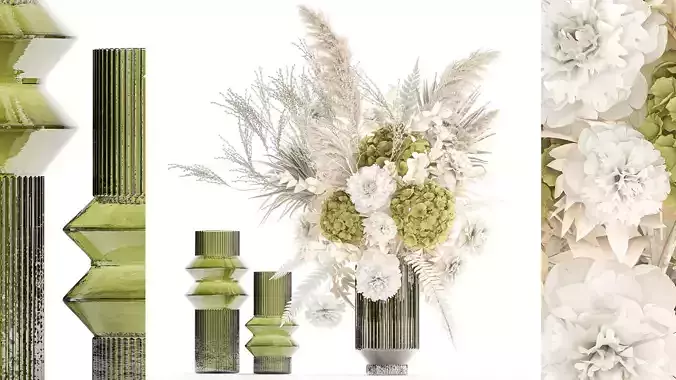 Bouquet of dried flowers vase hydrangea pampas branches 306 3D model