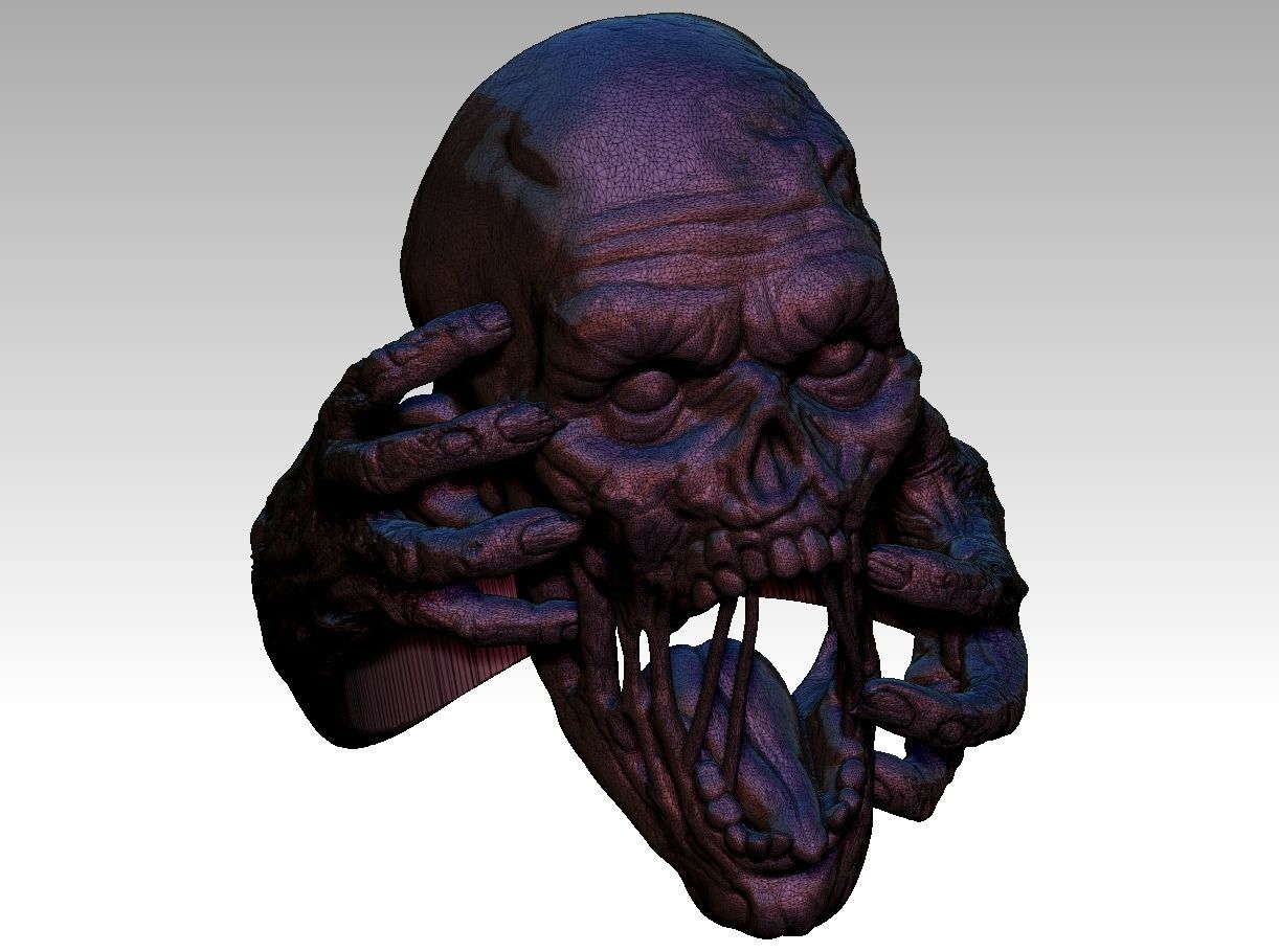 Monster Zombie Skull Head Ring model 3D print model_8