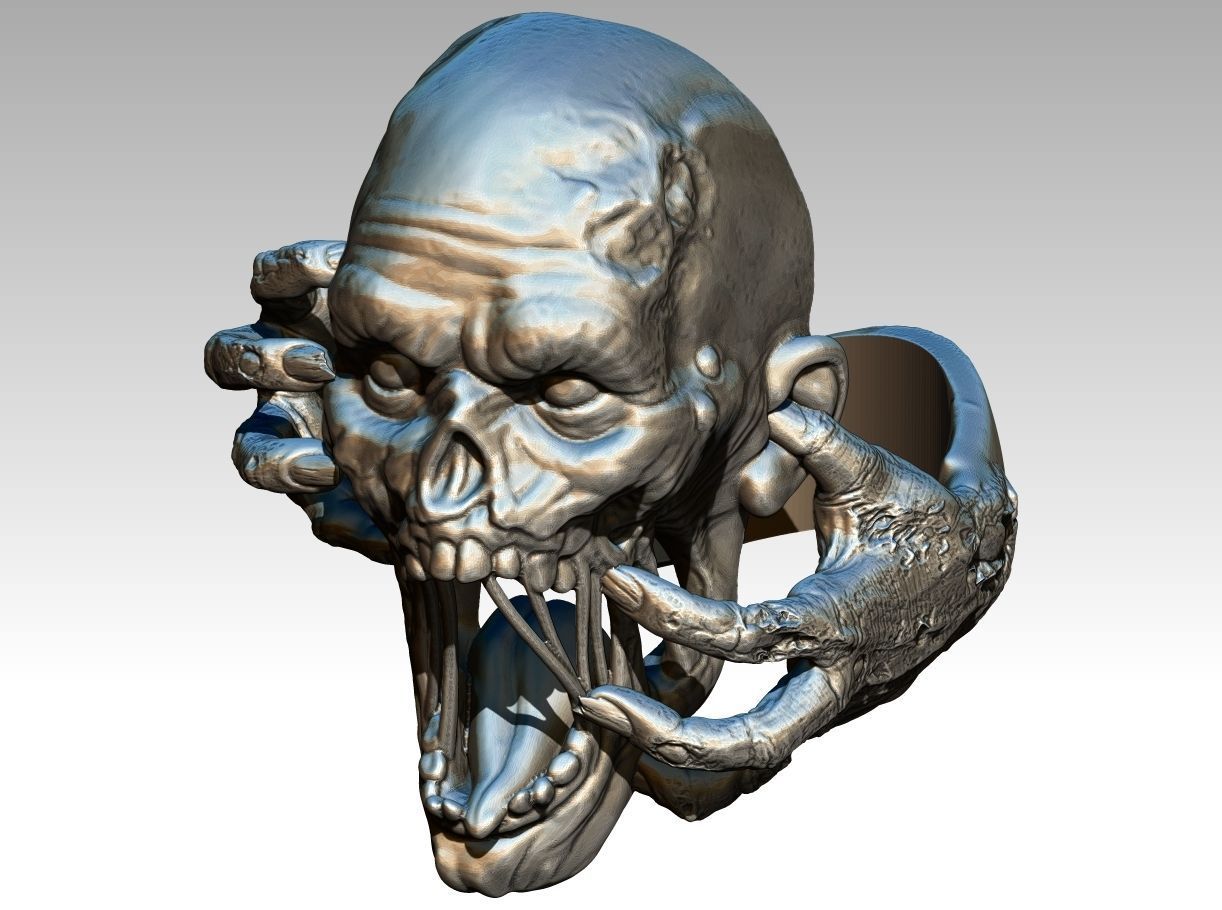 Monster Zombie Skull Head Ring model 3D print model_1
