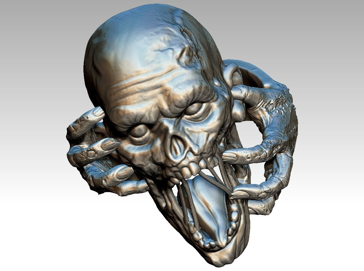 Monster Zombie Skull Head Ring model 3D print model_3