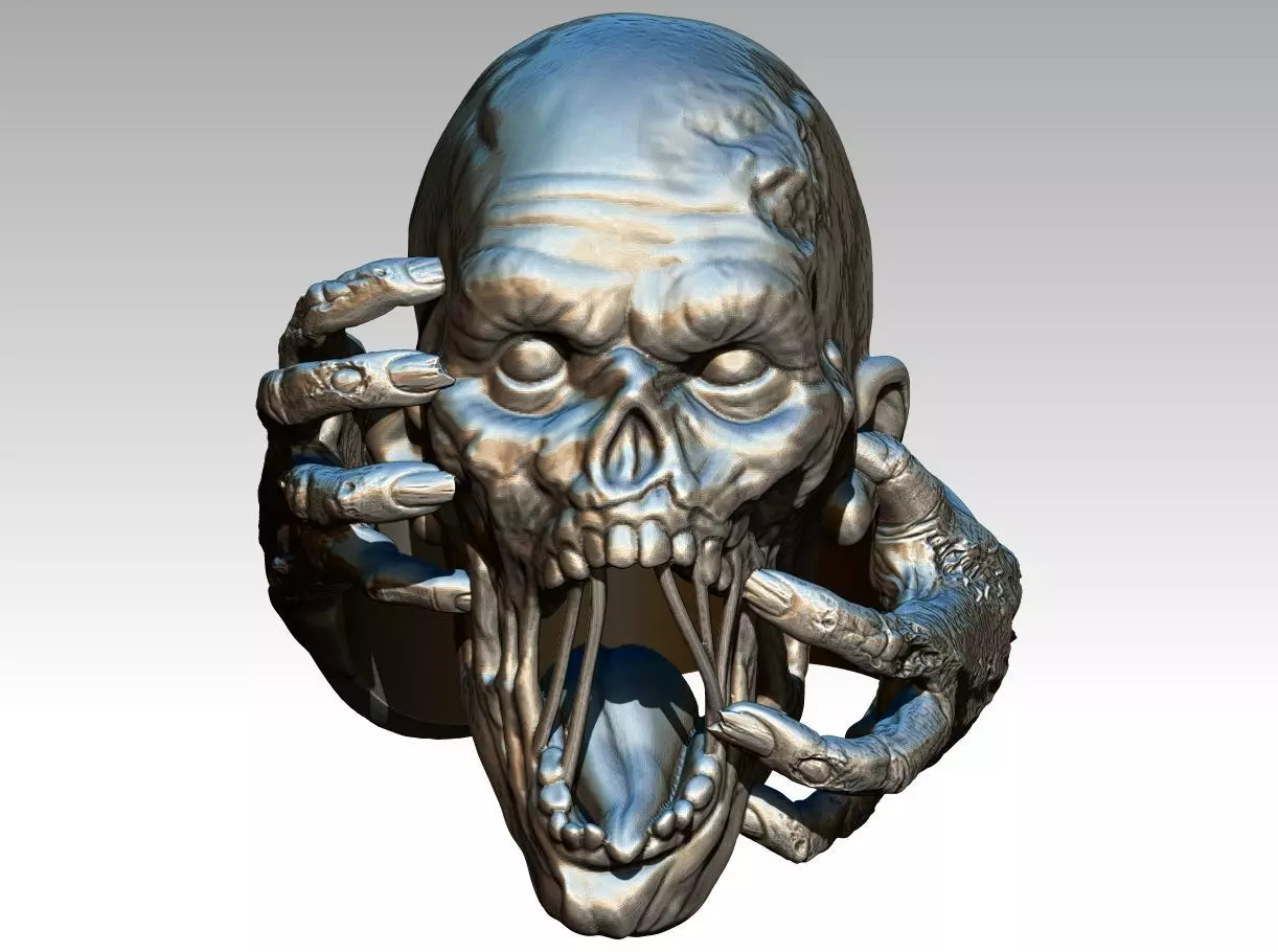 Monster Zombie Skull Head Ring model 3D print model_0