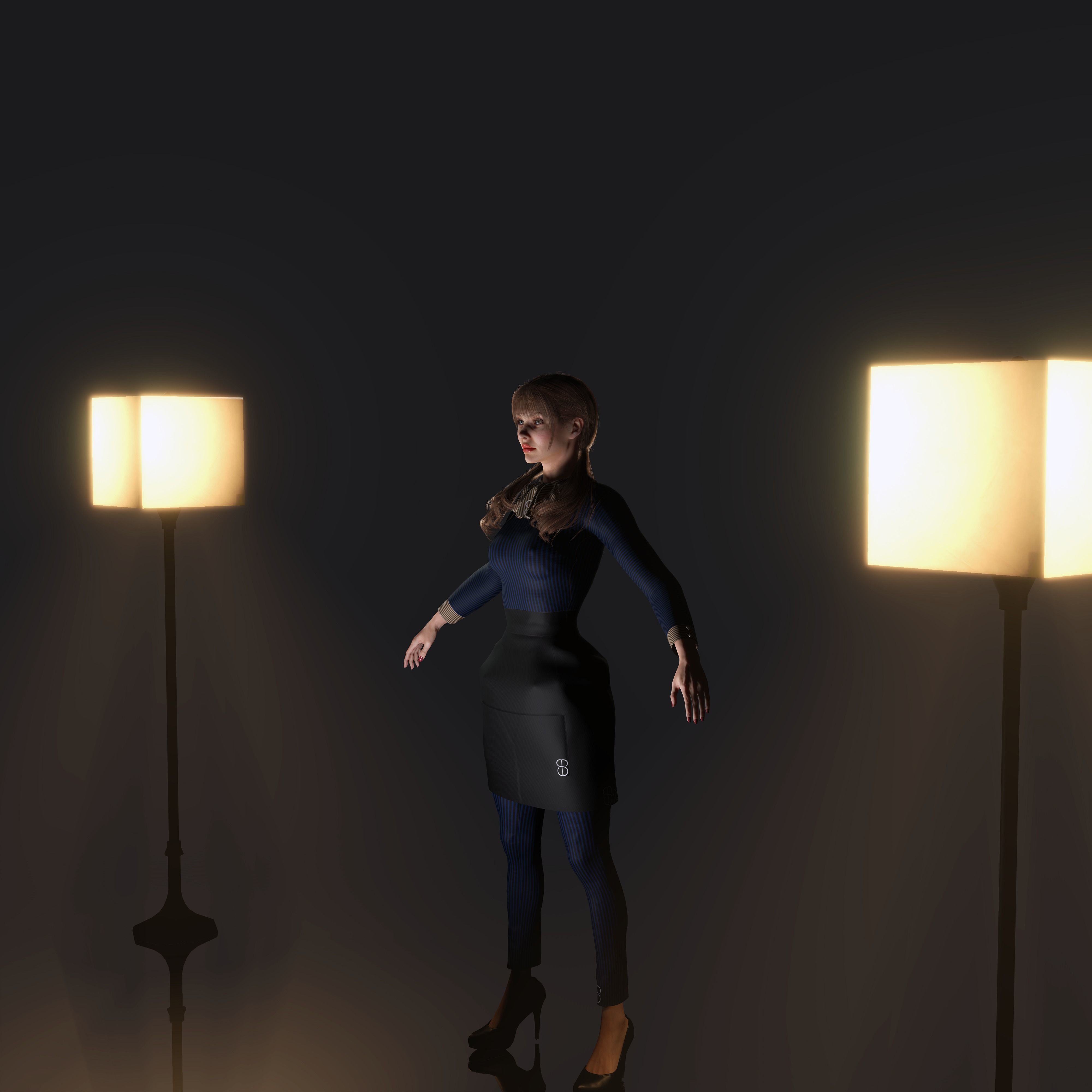 woman waiter Low-poly 3D model_10