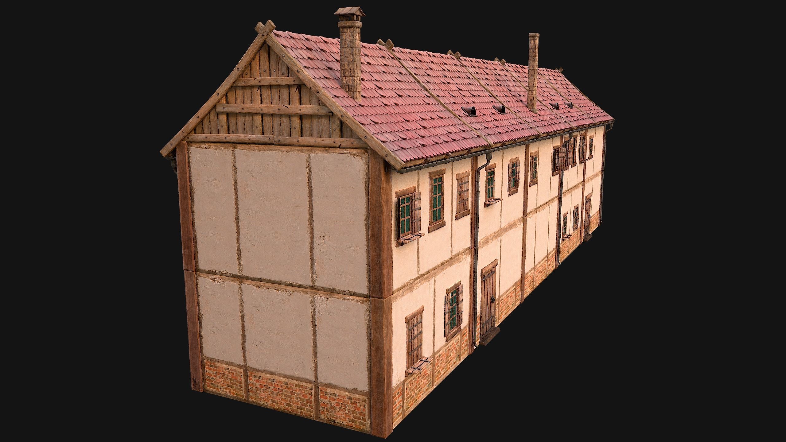 Medieval house with balcony Low-poly 3D model_15