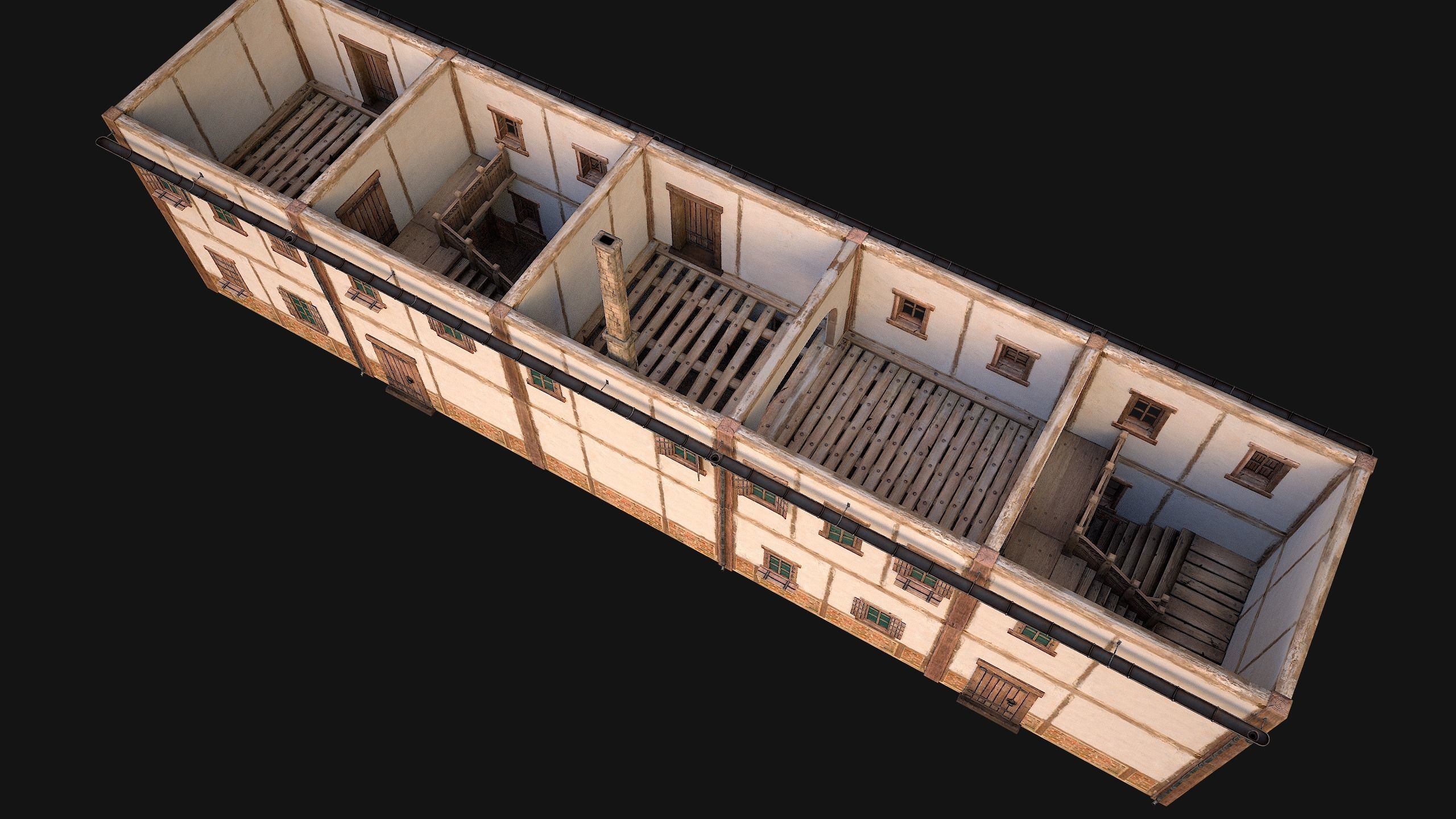 Medieval house with balcony Low-poly 3D model_6