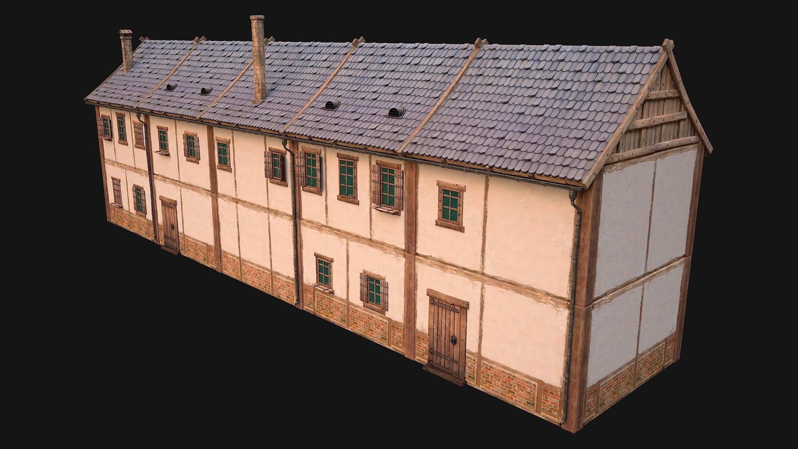 Medieval house with balcony Low-poly 3D model_22