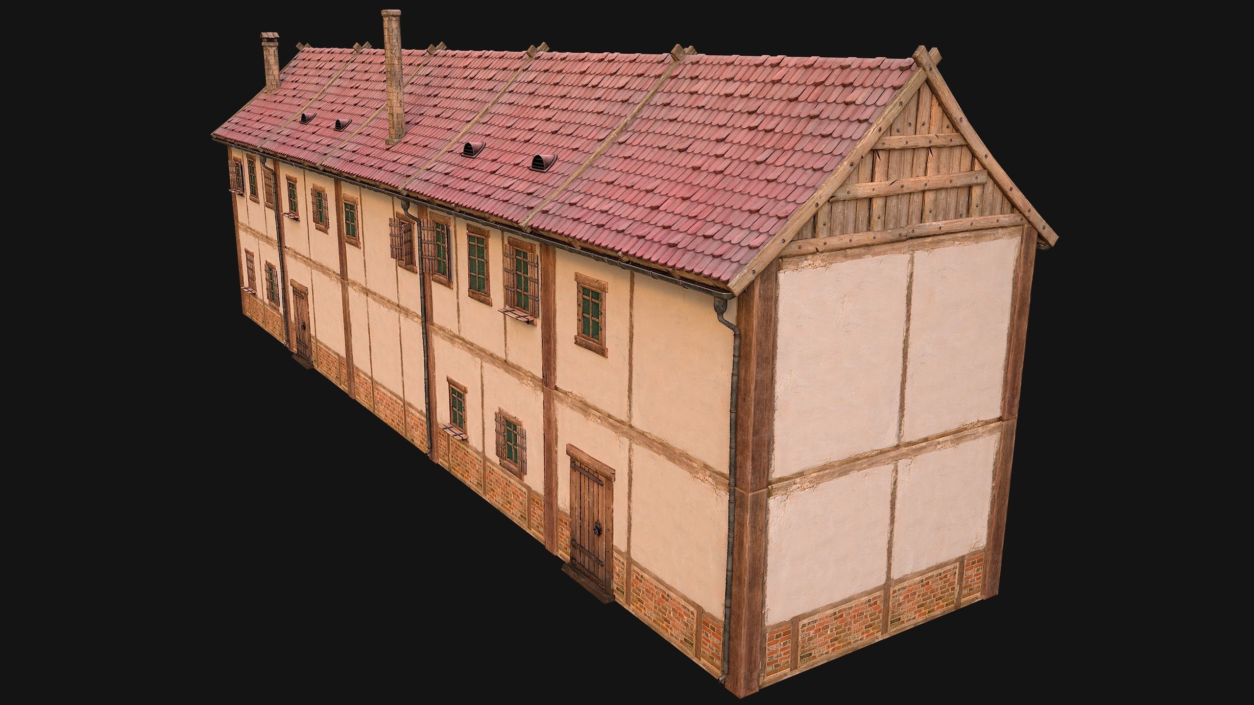 Medieval house with balcony Low-poly 3D model_23