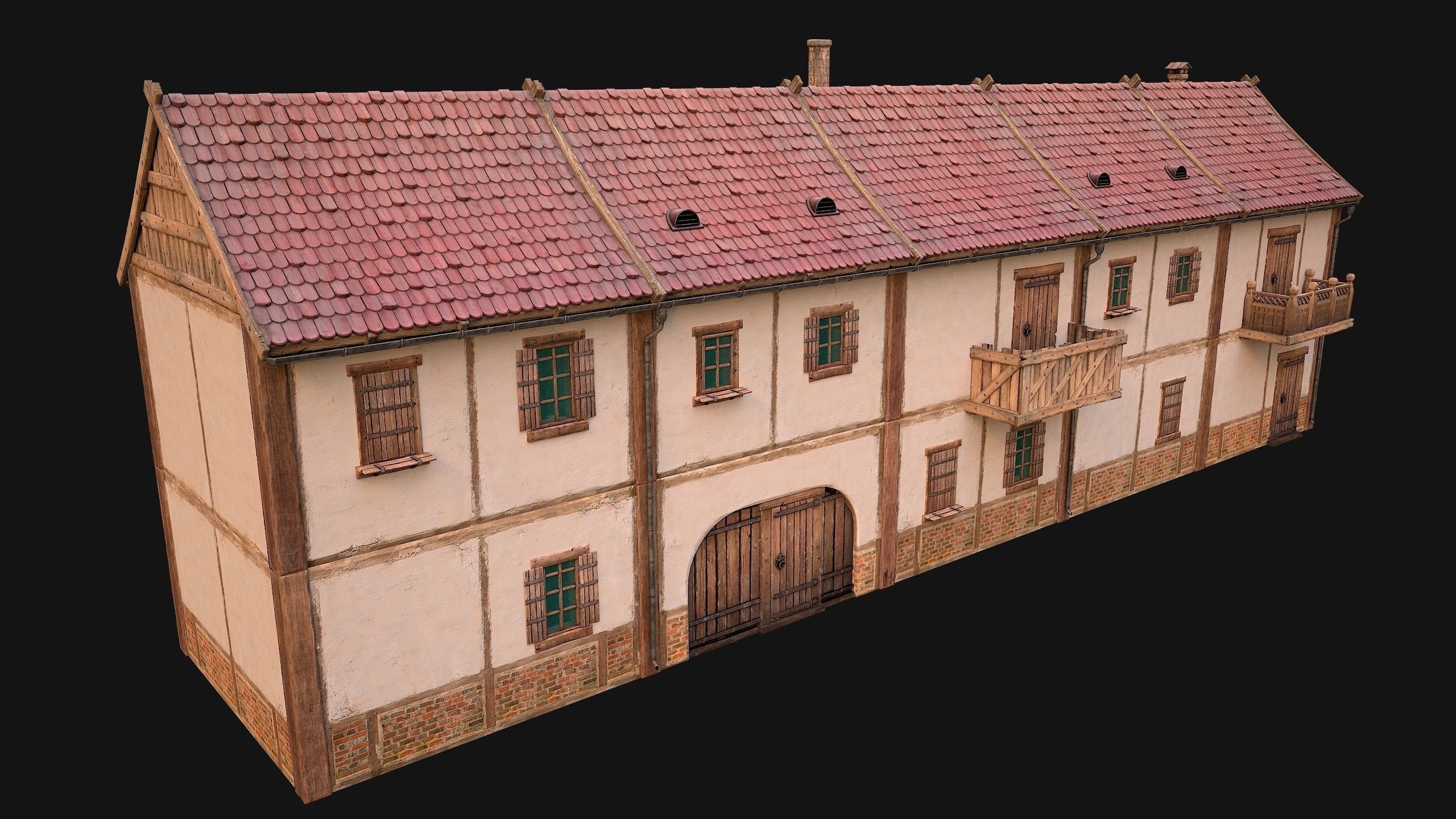 Medieval house with balcony Low-poly 3D model_24