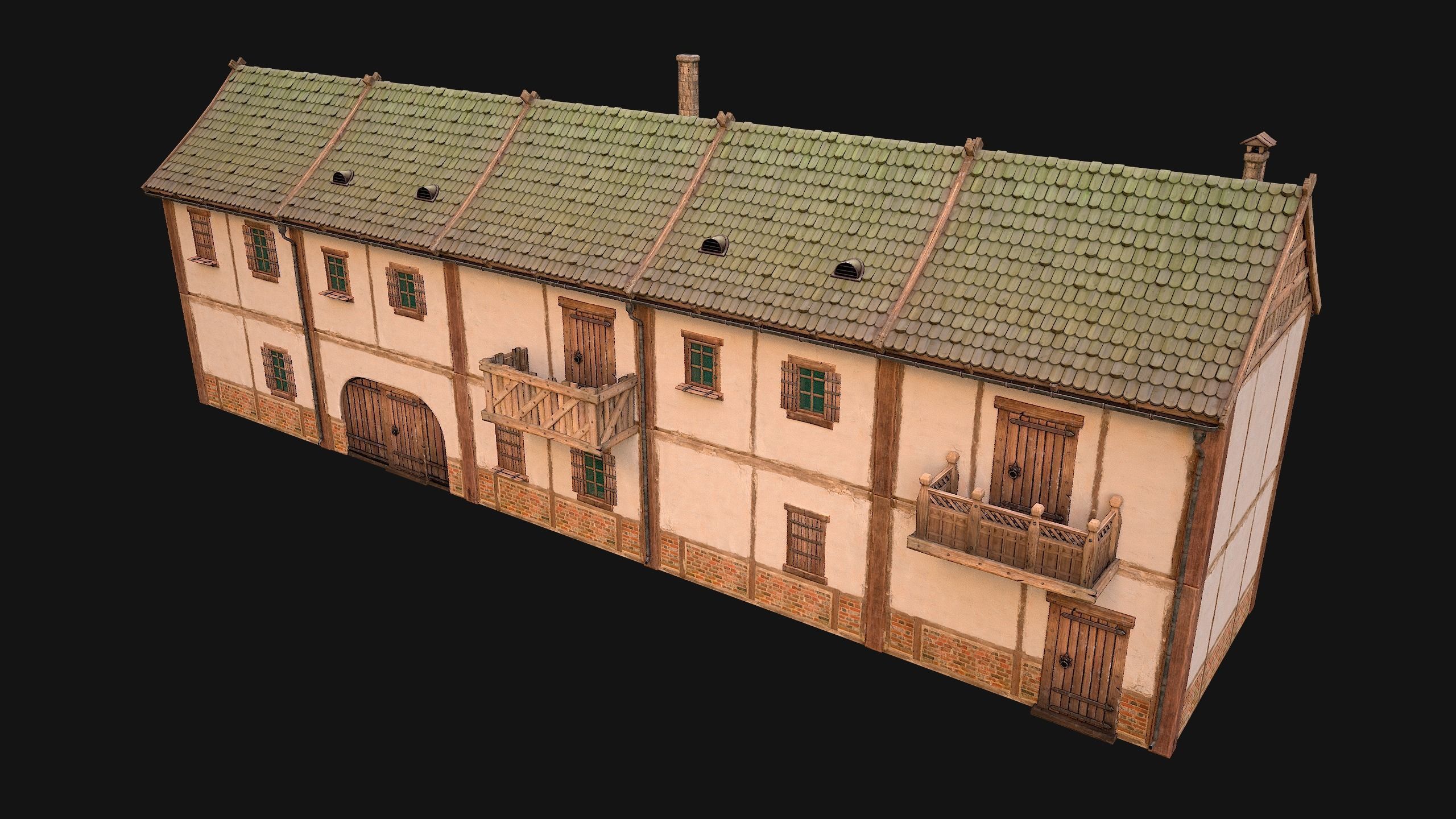 Medieval house with balcony Low-poly 3D model_12