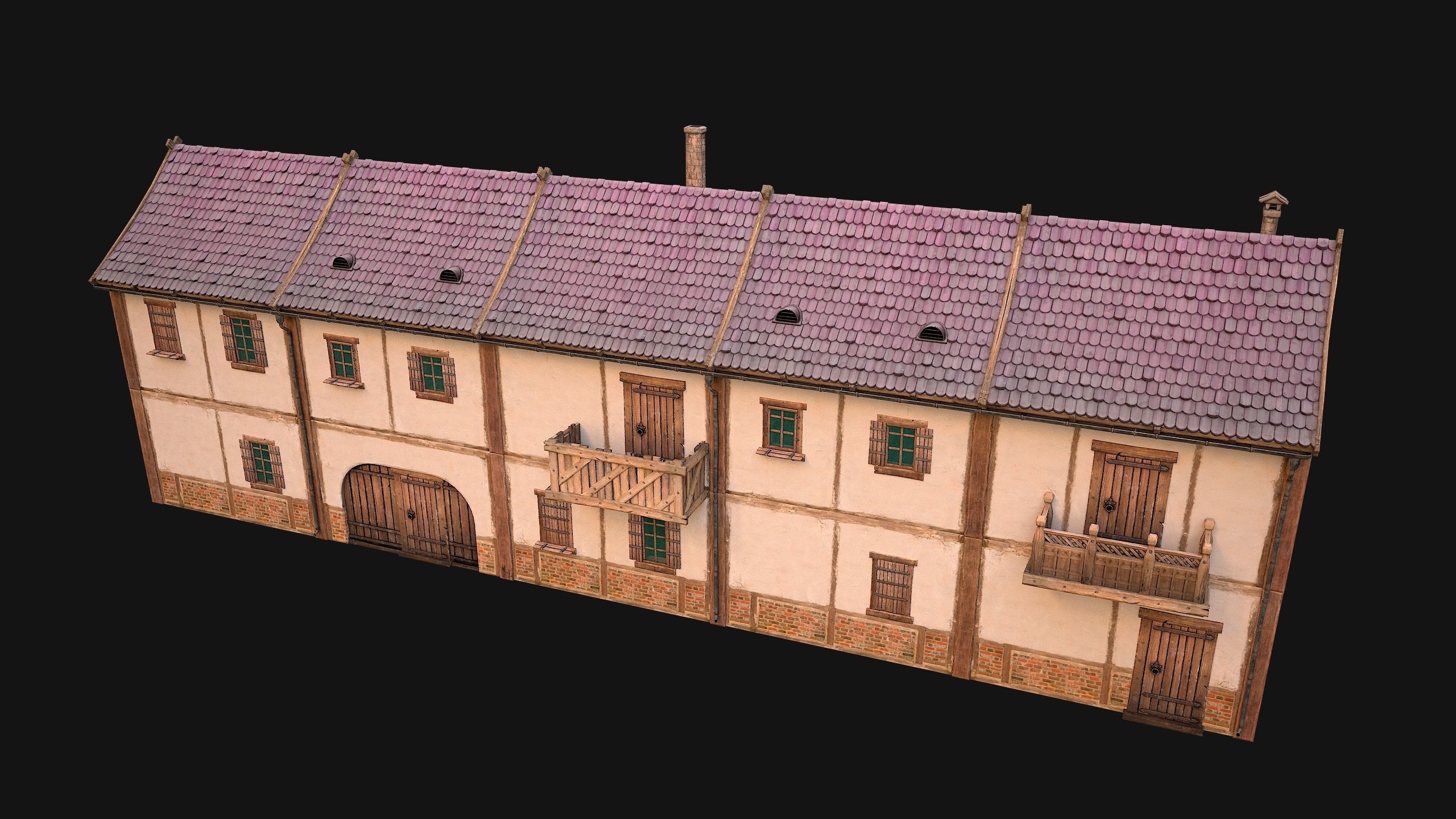 Medieval house with balcony Low-poly 3D model_11