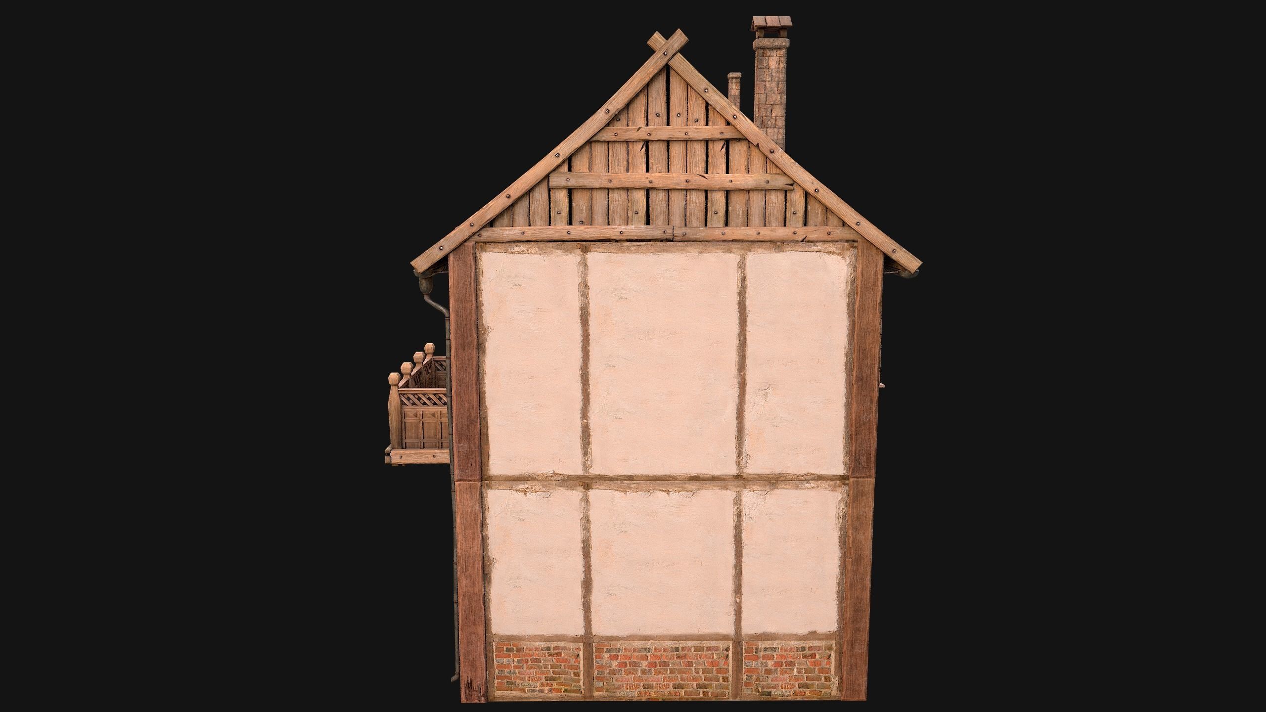 Medieval house with balcony Low-poly 3D model_14
