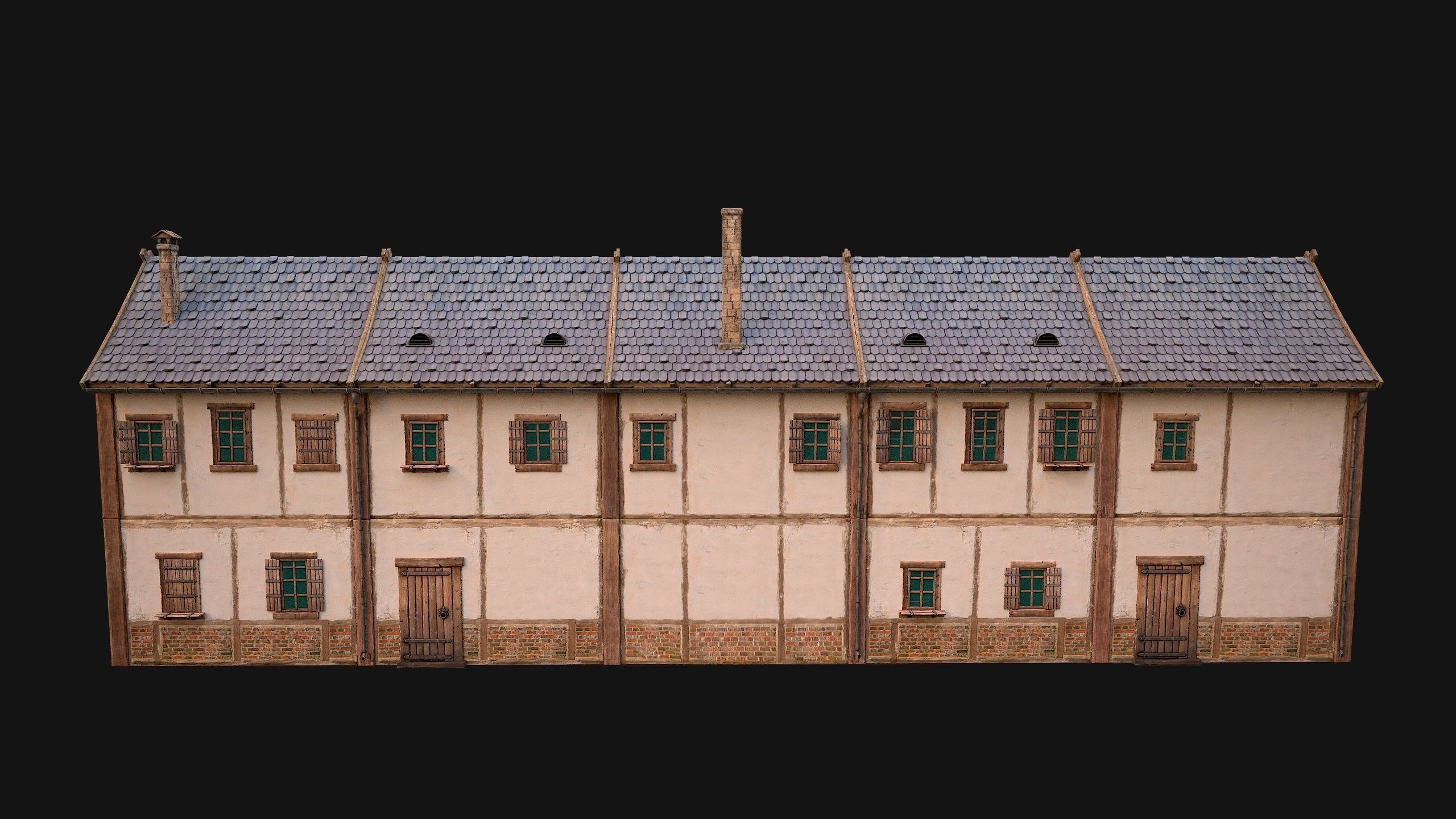 Medieval house with balcony Low-poly 3D model_19