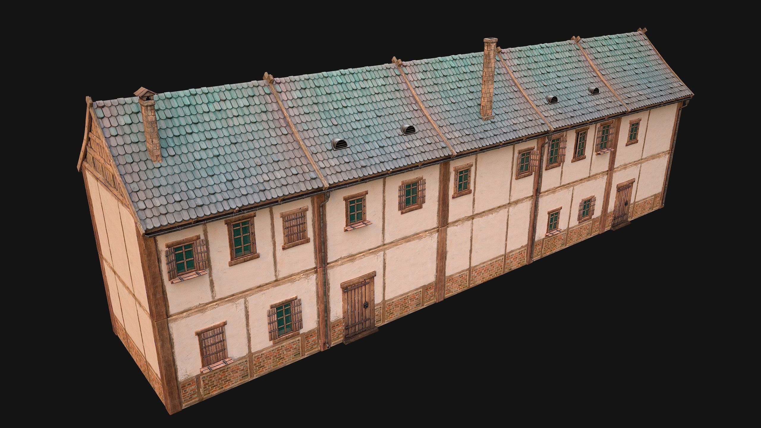Medieval house with balcony Low-poly 3D model_17