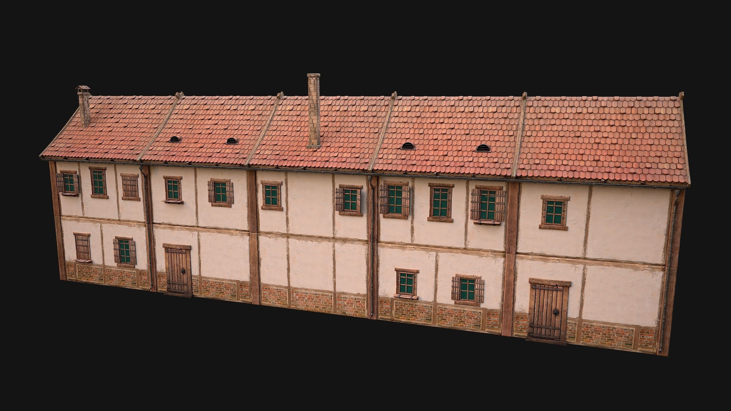Medieval house with balcony Low-poly 3D model_20