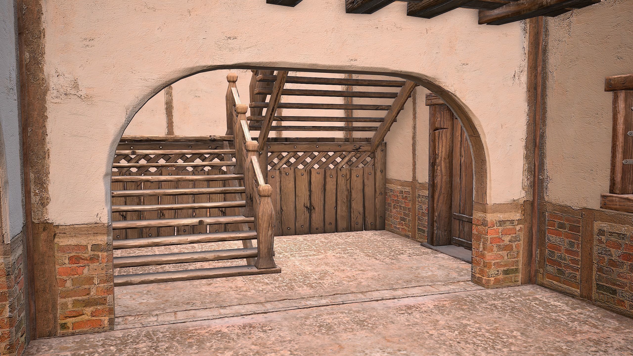 Medieval house with balcony Low-poly 3D model_27