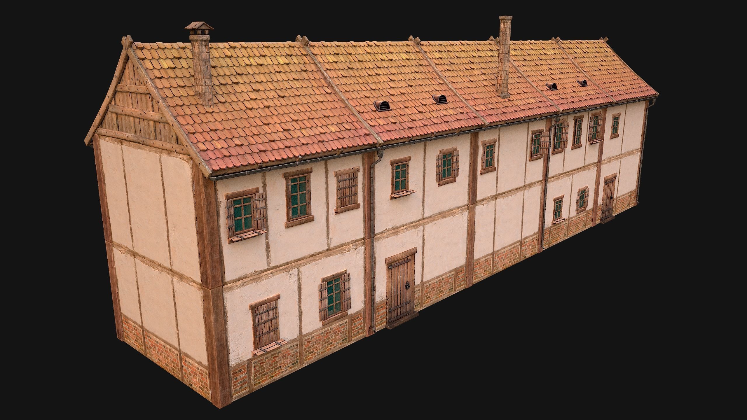 Medieval house with balcony Low-poly 3D model_16