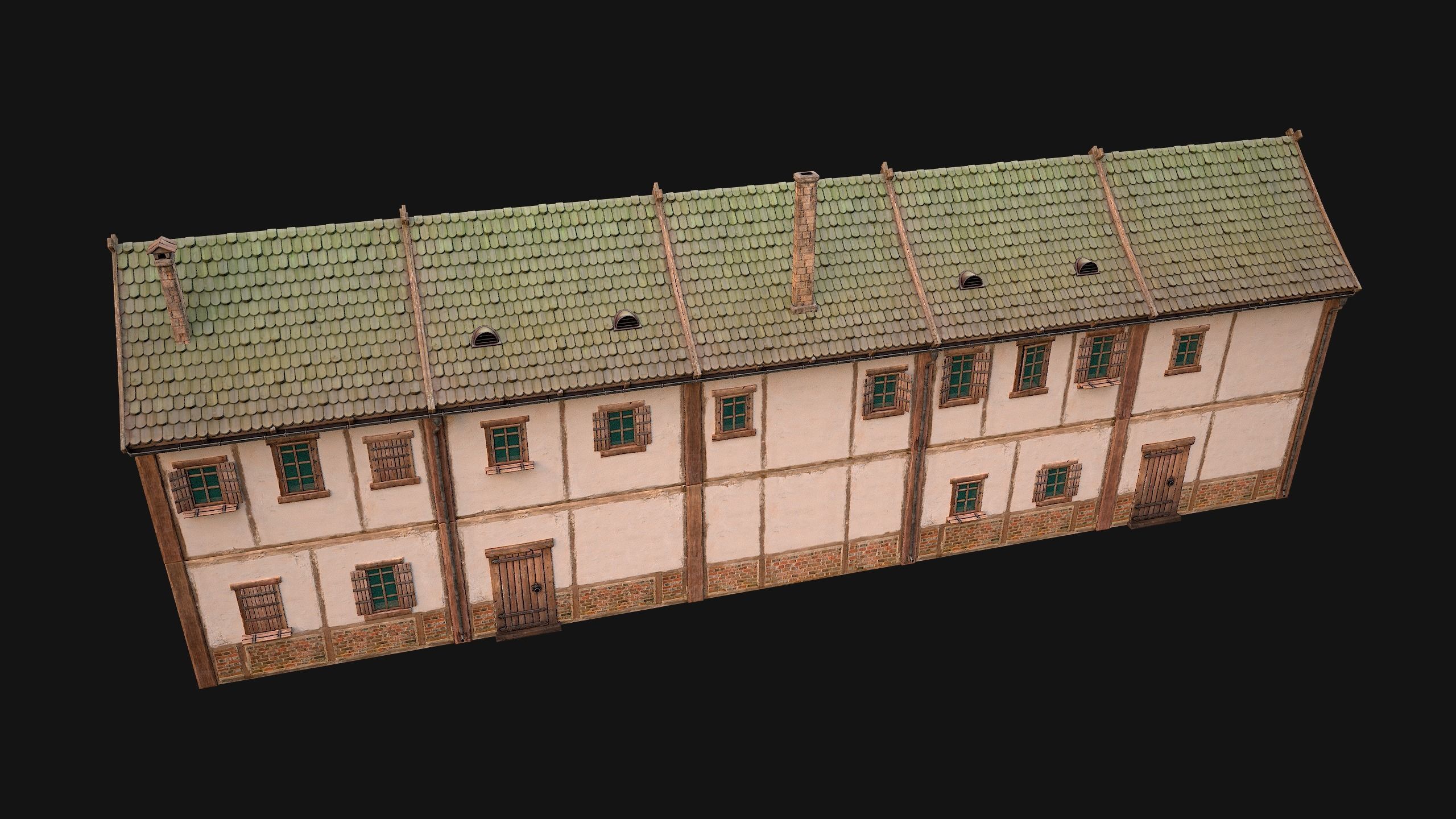 Medieval house with balcony Low-poly 3D model_18