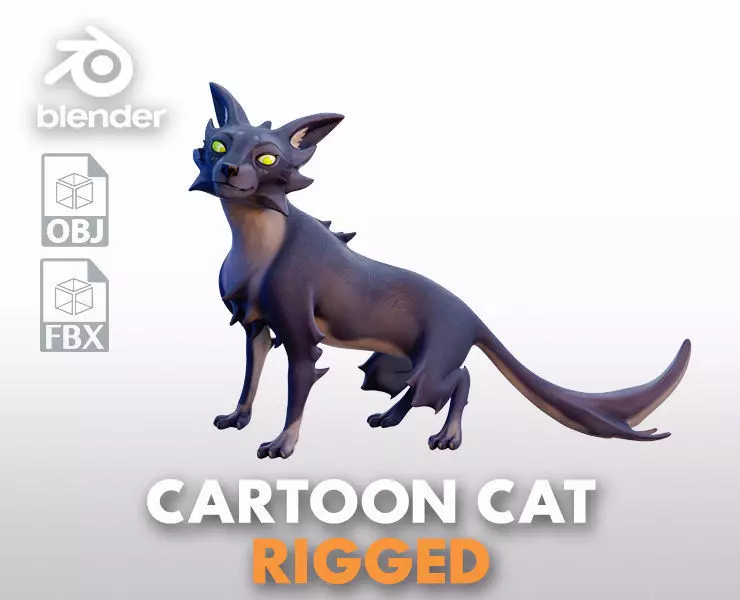 Stylized Cat - Rigged Cartoon Character for Blender Low-poly 3D model_0