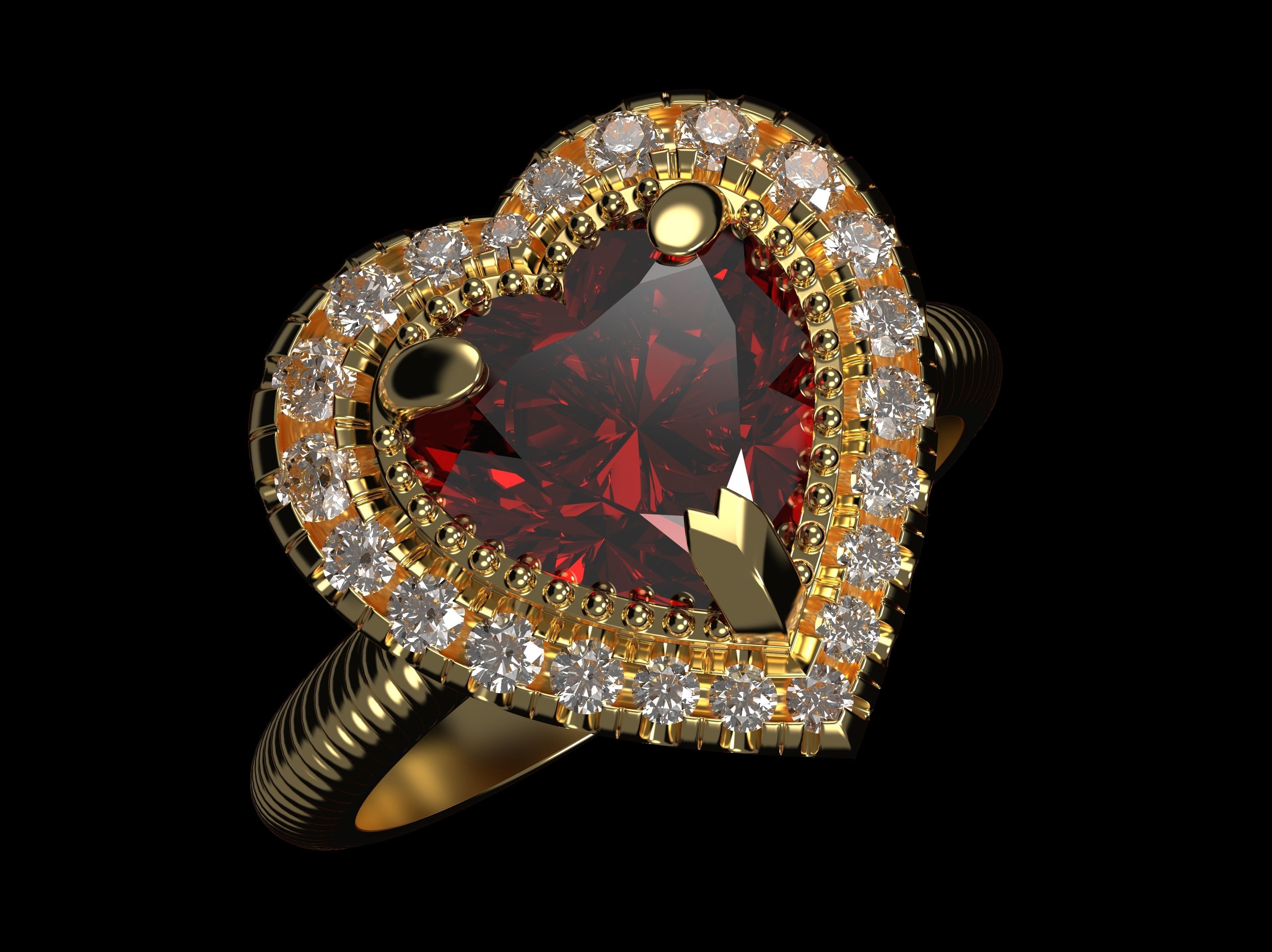 A ring with a heart 3D print model_3