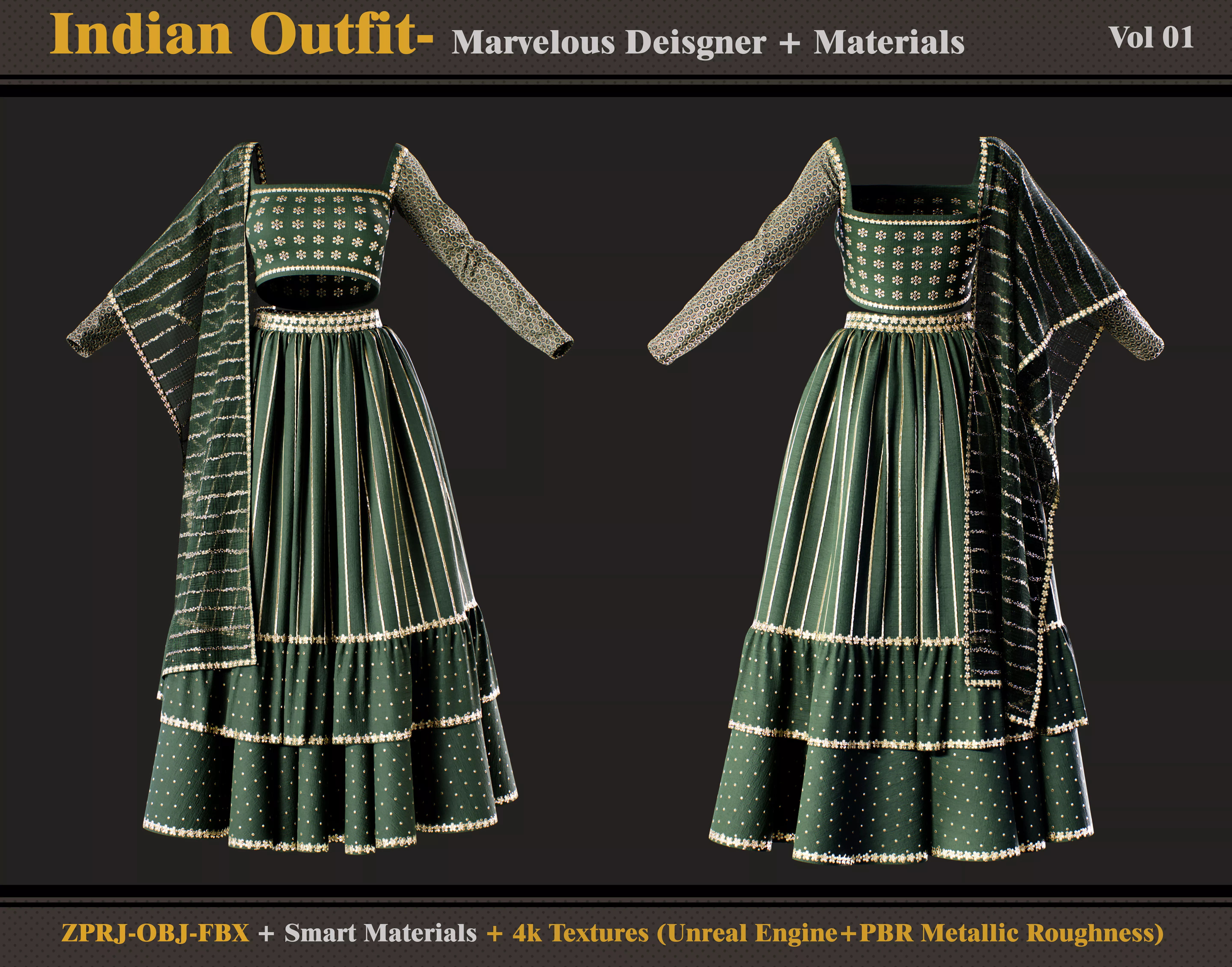 Indian Outfit-SAREE- MD-Clo3d - Material - Textures - OBJ - FBX 3D model