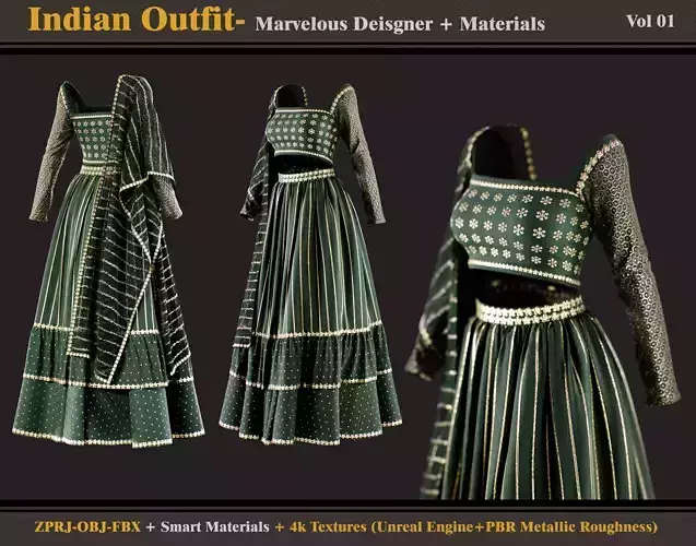 Indian Outfit-SAREE- MD-Clo3d - Material - Textures - OBJ - FBX