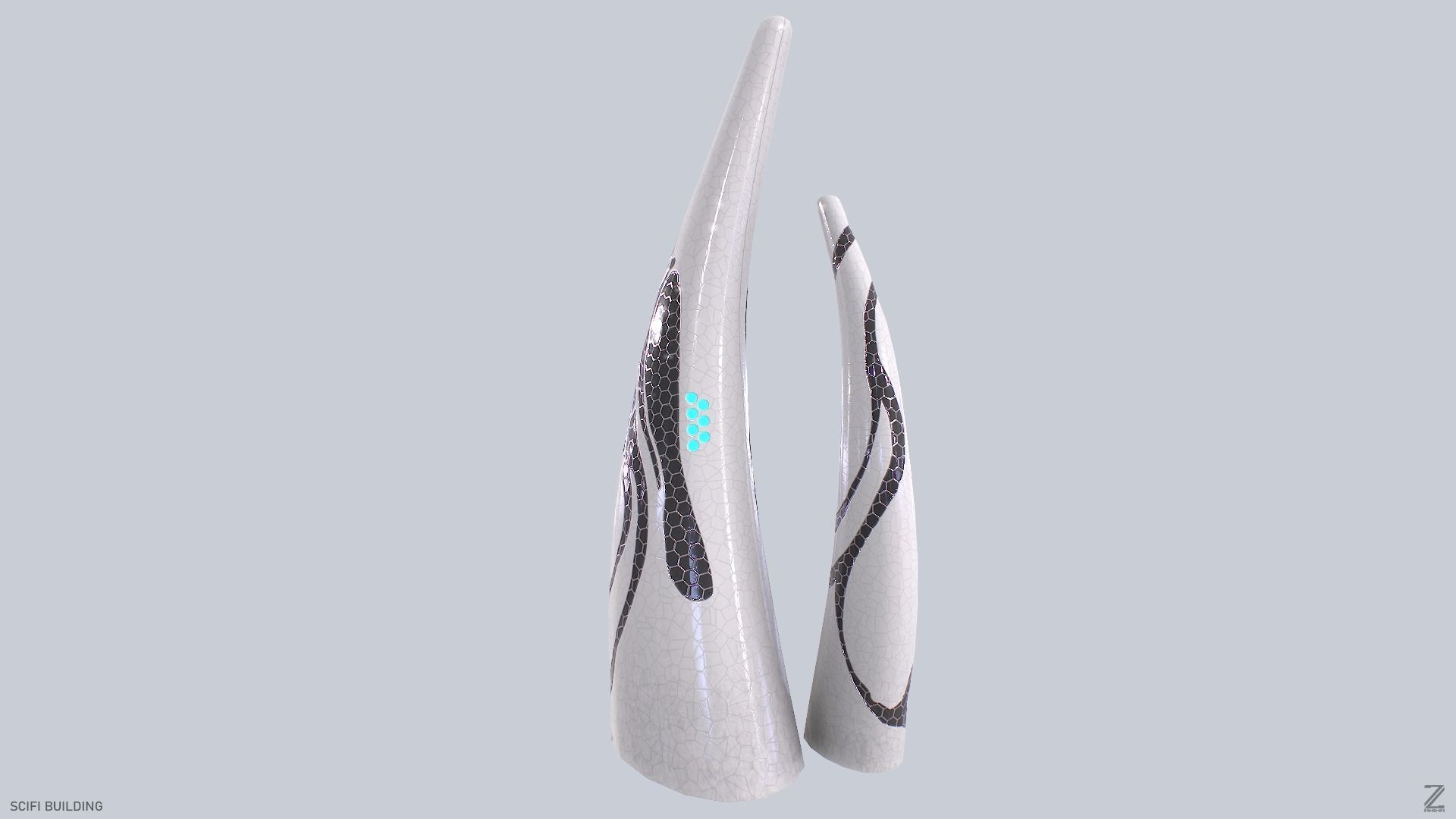 Sci fi building Low-poly 3D model_4