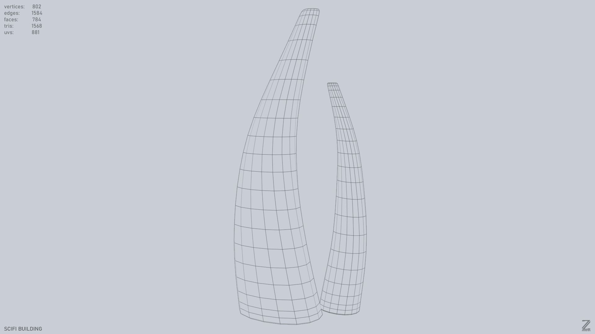 Sci fi building Low-poly 3D model_9