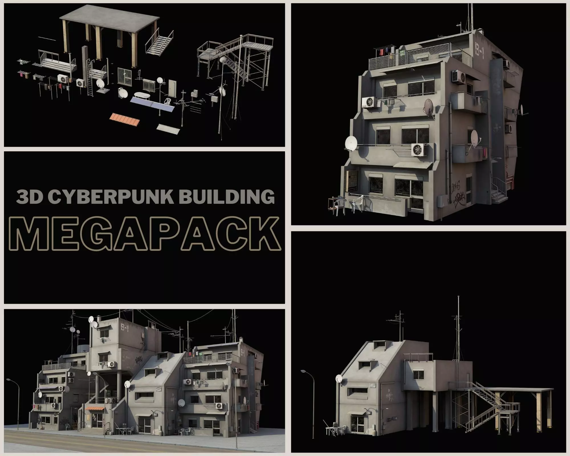 SCIFI Cyberpunk Buildings Pack Low-poly 3D model_0
