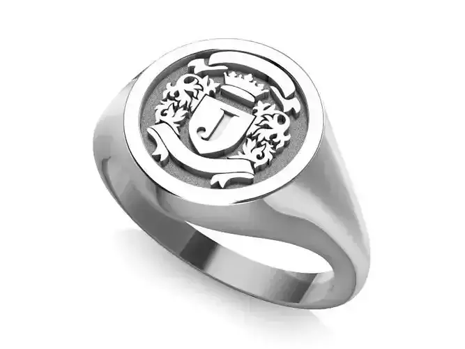 raised family crest J signet pinky ring size 7