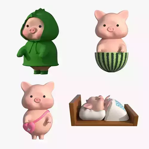 cartoon piggs collection Low-poly 3D model