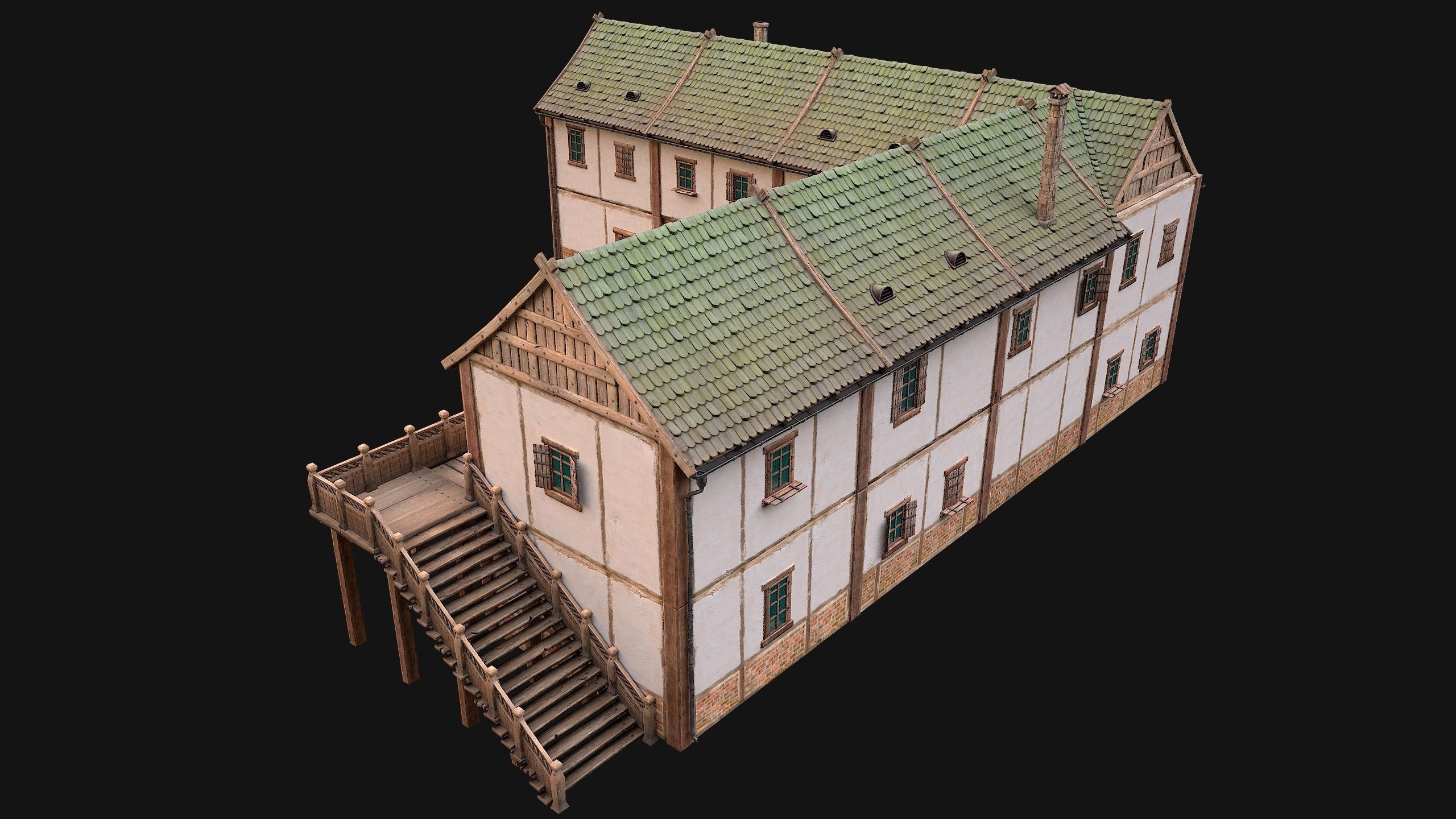 Medieval Town House with Staircase Low-poly 3D model_13