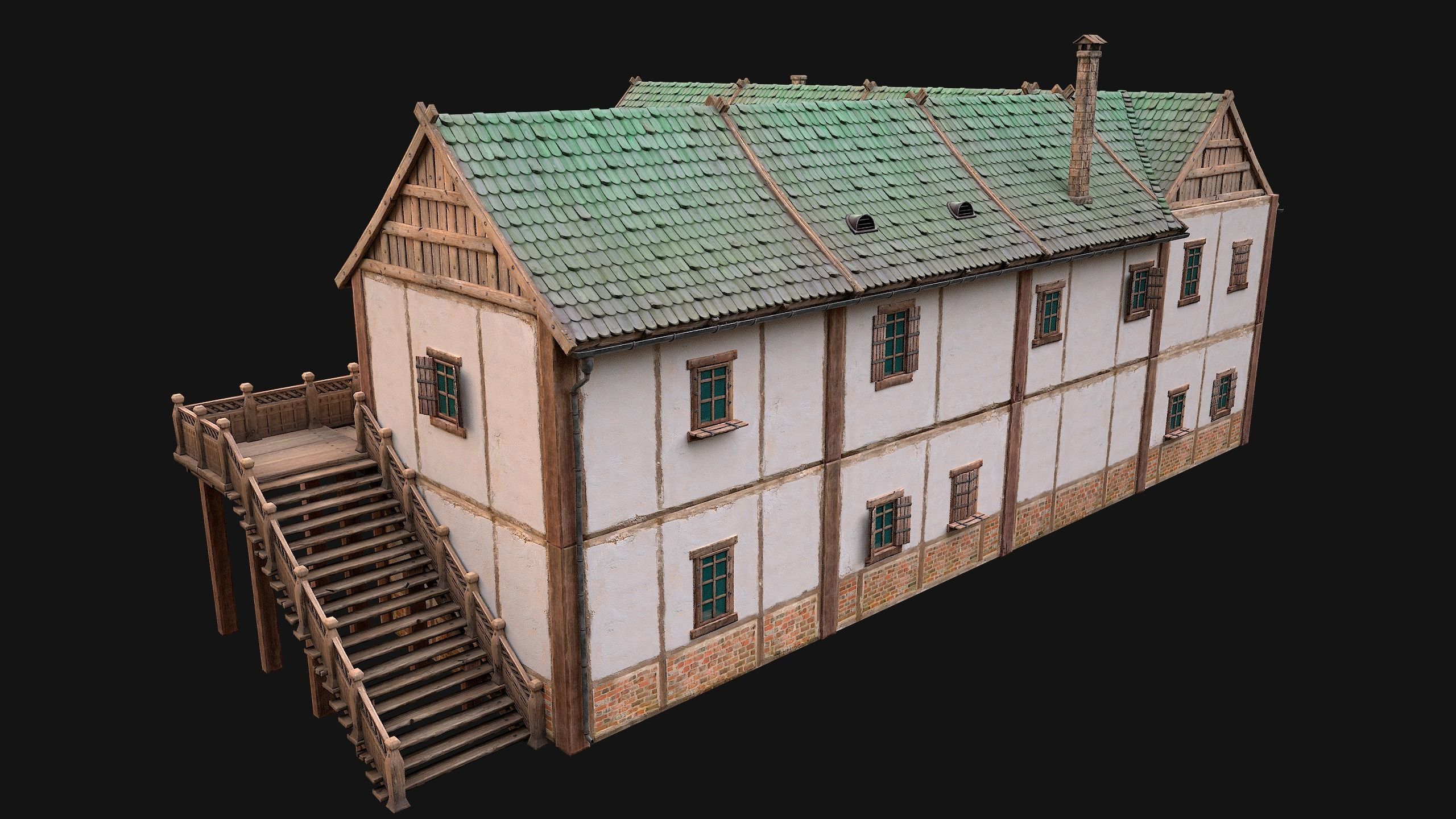Medieval Town House with Staircase Low-poly 3D model_14