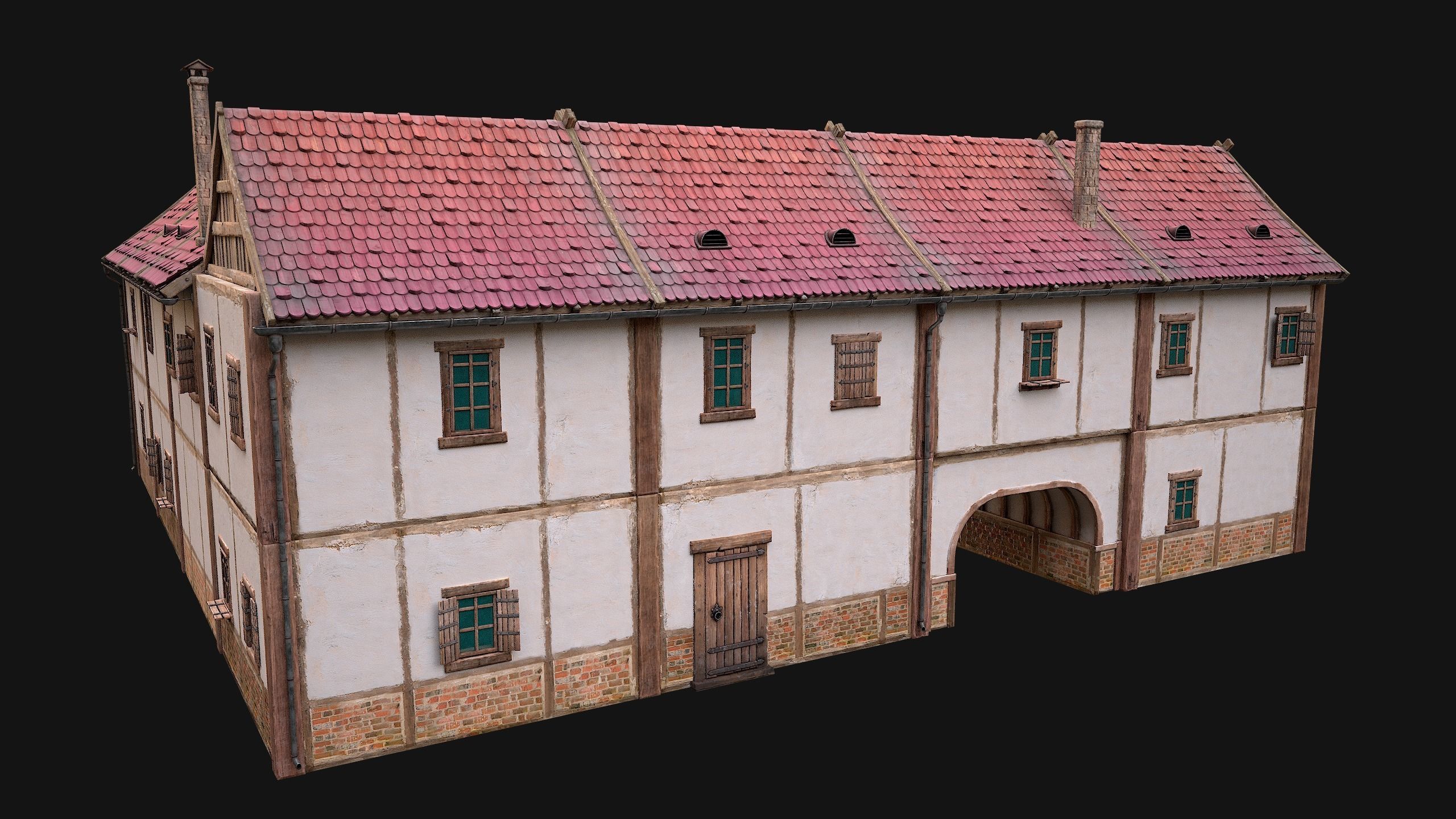 Medieval Town House with Staircase Low-poly 3D model_17