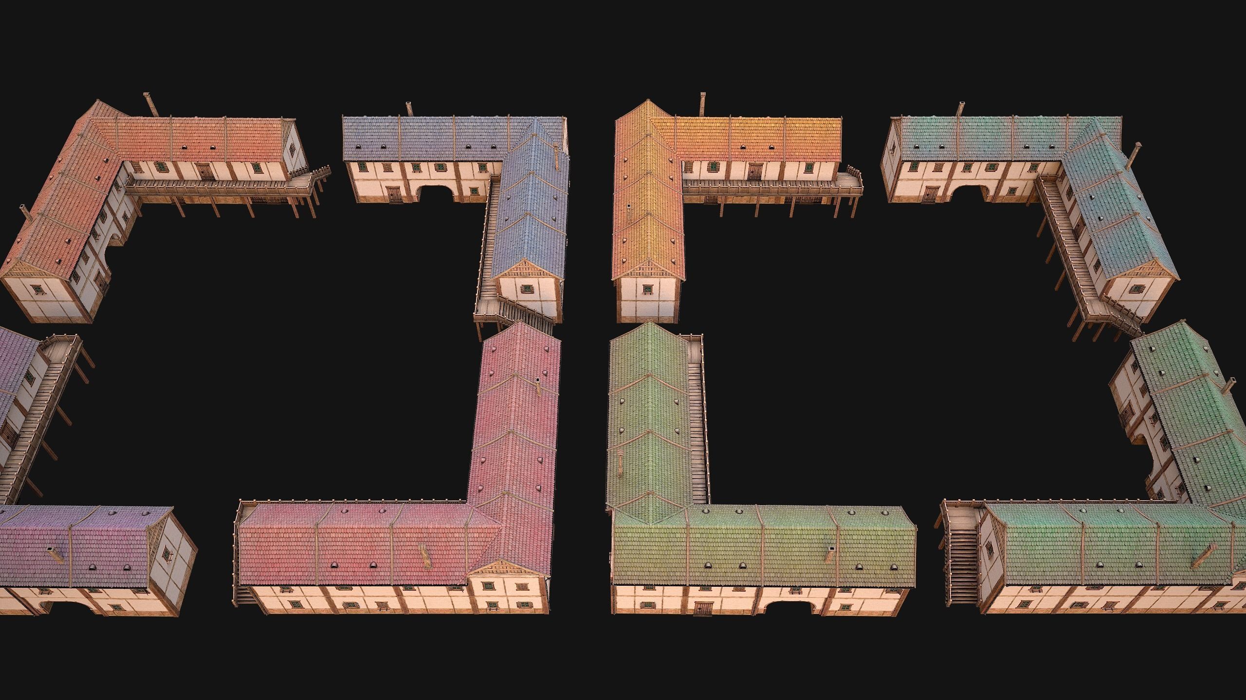 Medieval Town House with Staircase Low-poly 3D model_4