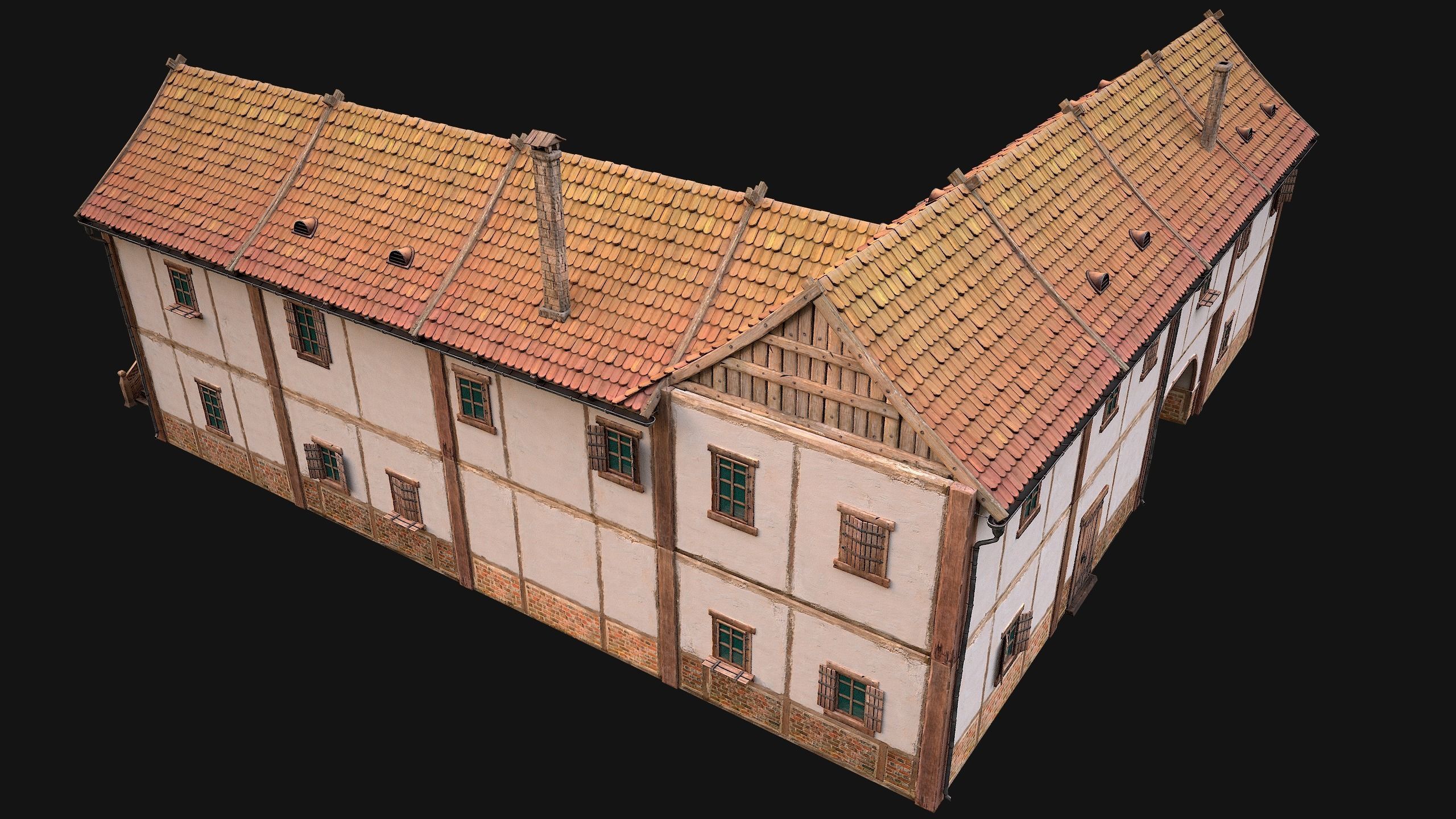 Medieval Town House with Staircase Low-poly 3D model_16