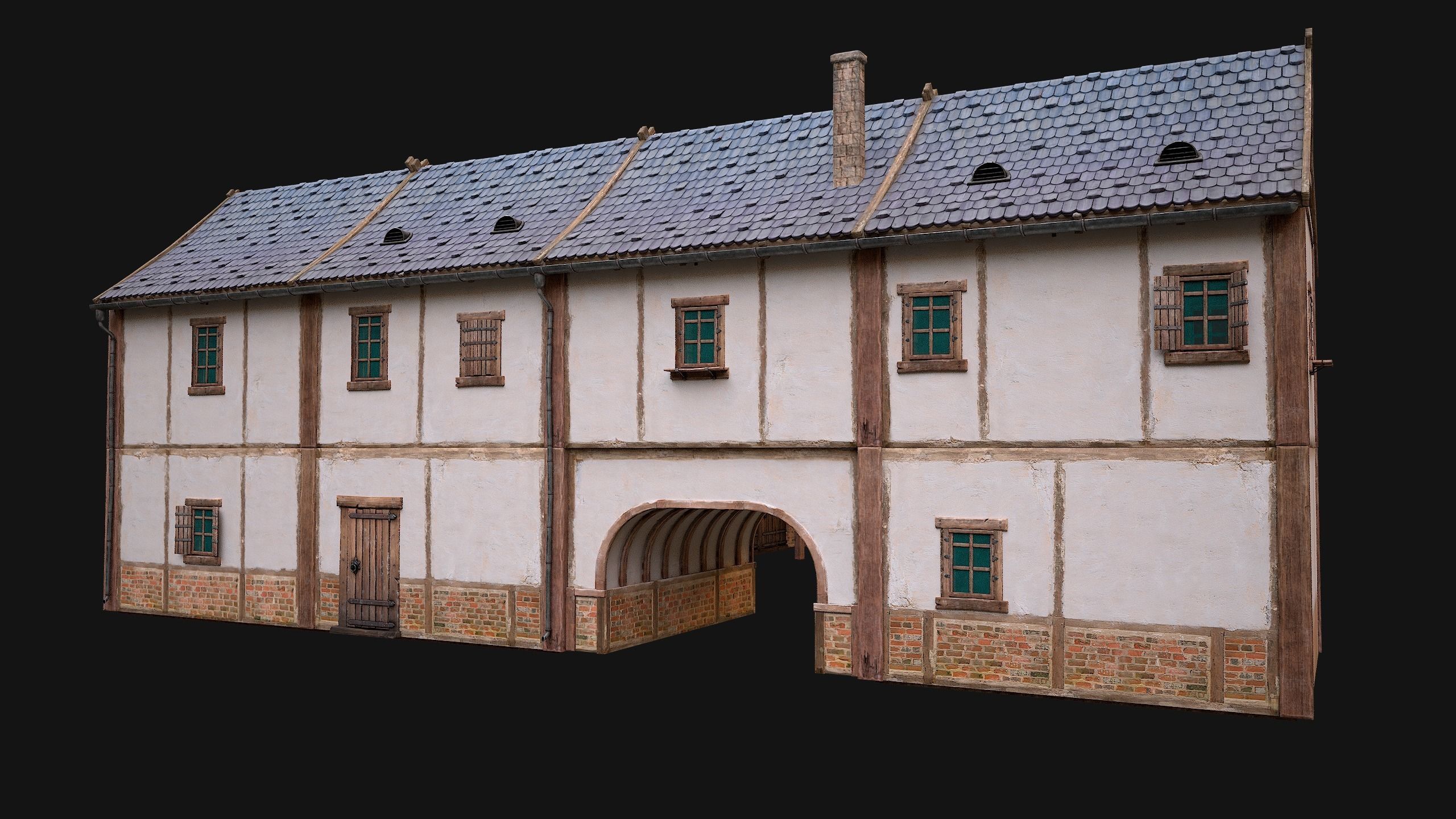 Medieval Town House with Staircase Low-poly 3D model_18